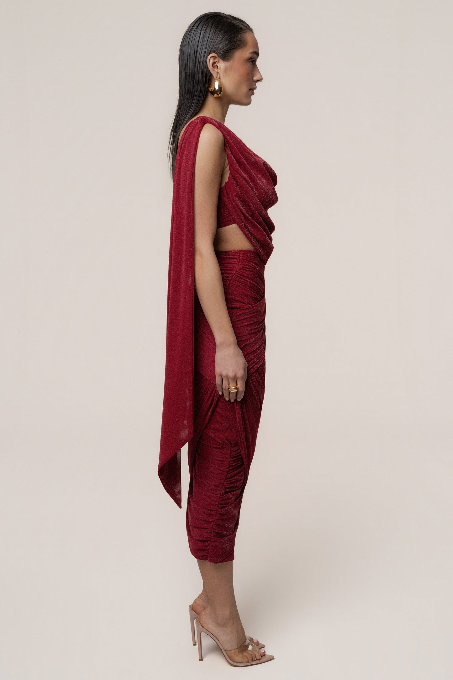 Red Divine Drape Skirt Set
