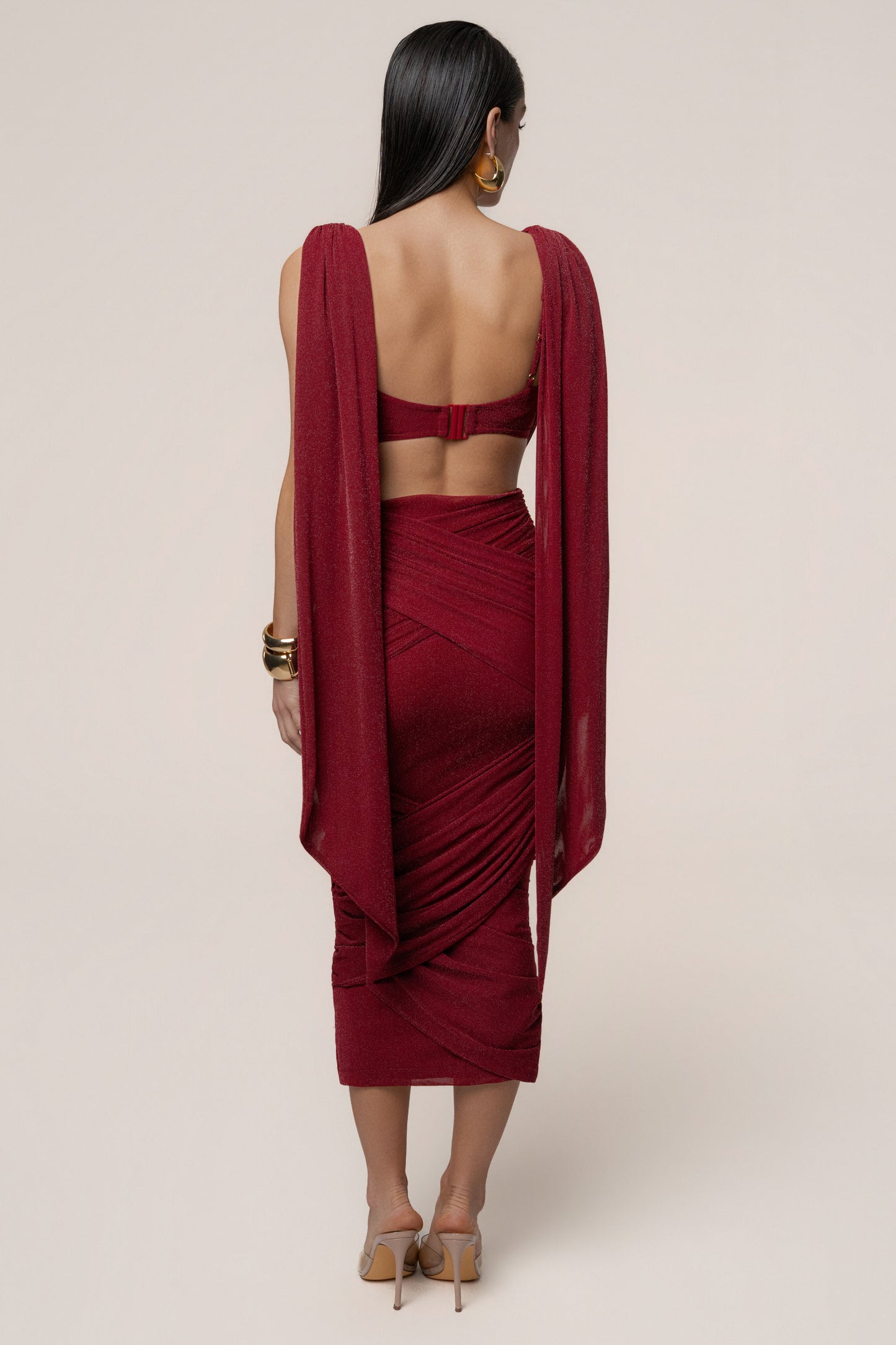 Red Divine Drape Skirt Set