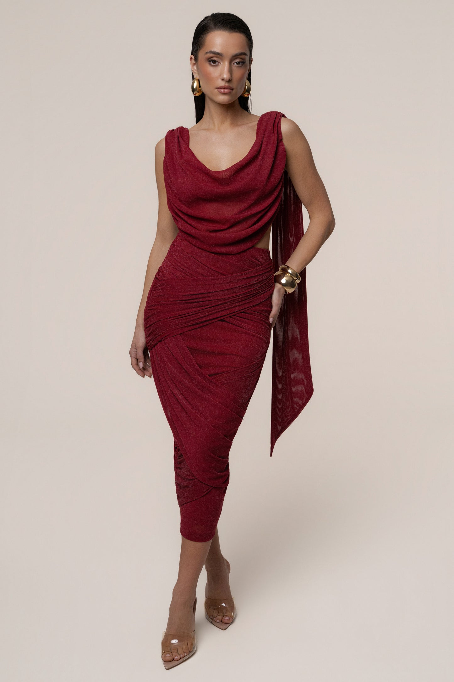 Red Divine Drape Skirt Set