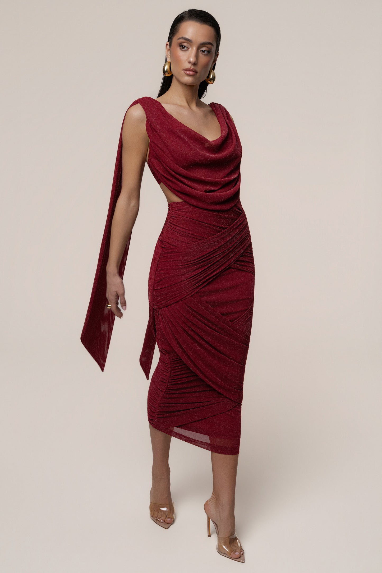 Red Divine Drape Skirt Set
