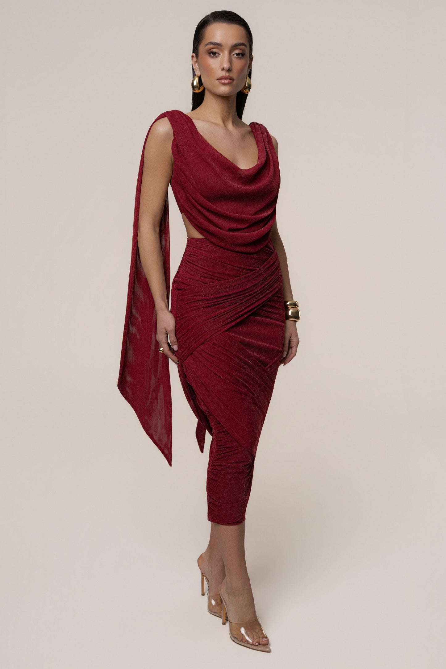 Red Divine Drape Skirt Set
