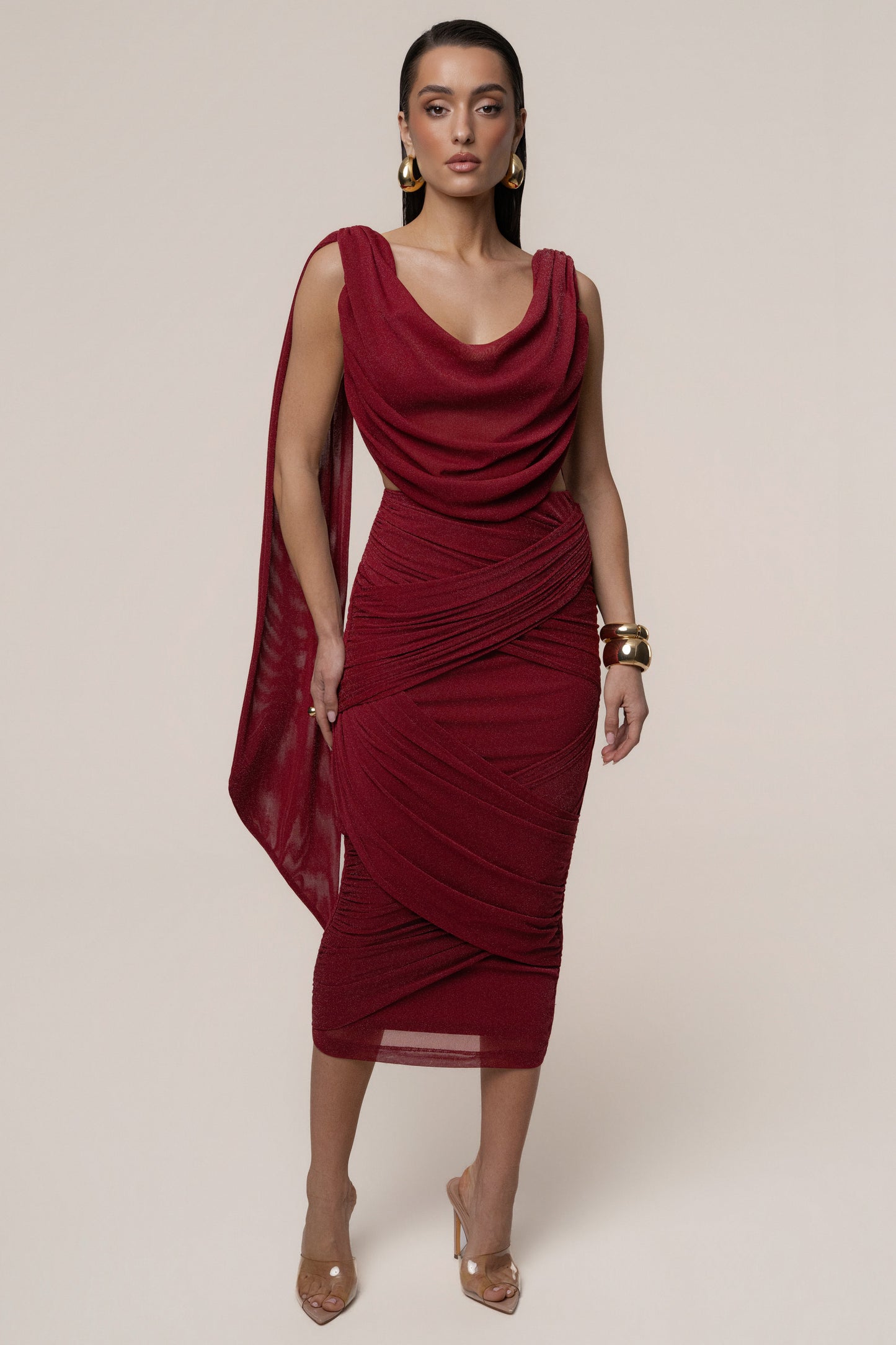 Red Divine Drape Skirt Set