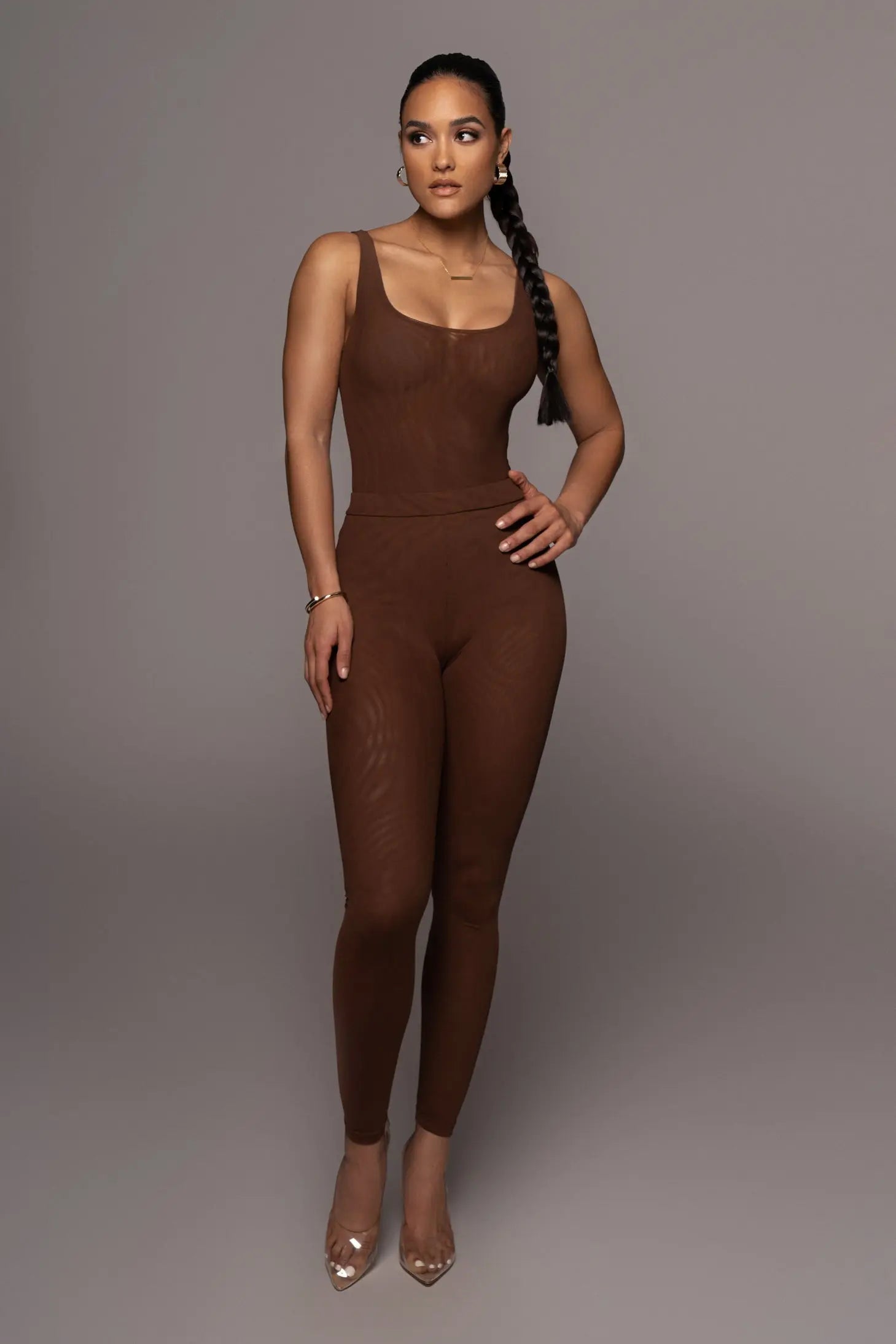 Chocolate Mesh Essentials Tank Bodysuit Undergarment JLUXLABEL