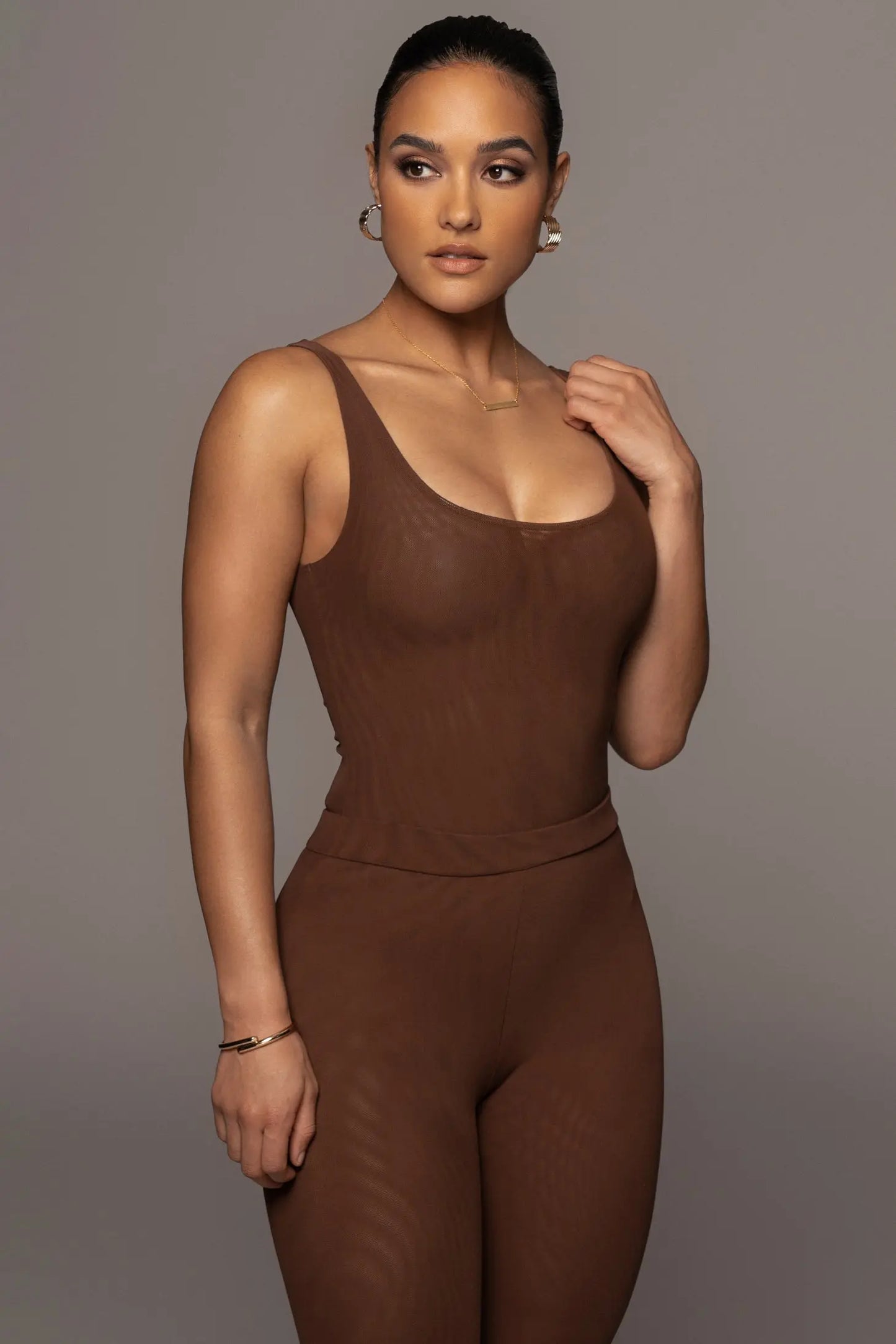 Chocolate Mesh Essentials Tank Bodysuit Undergarment JLUXLABEL