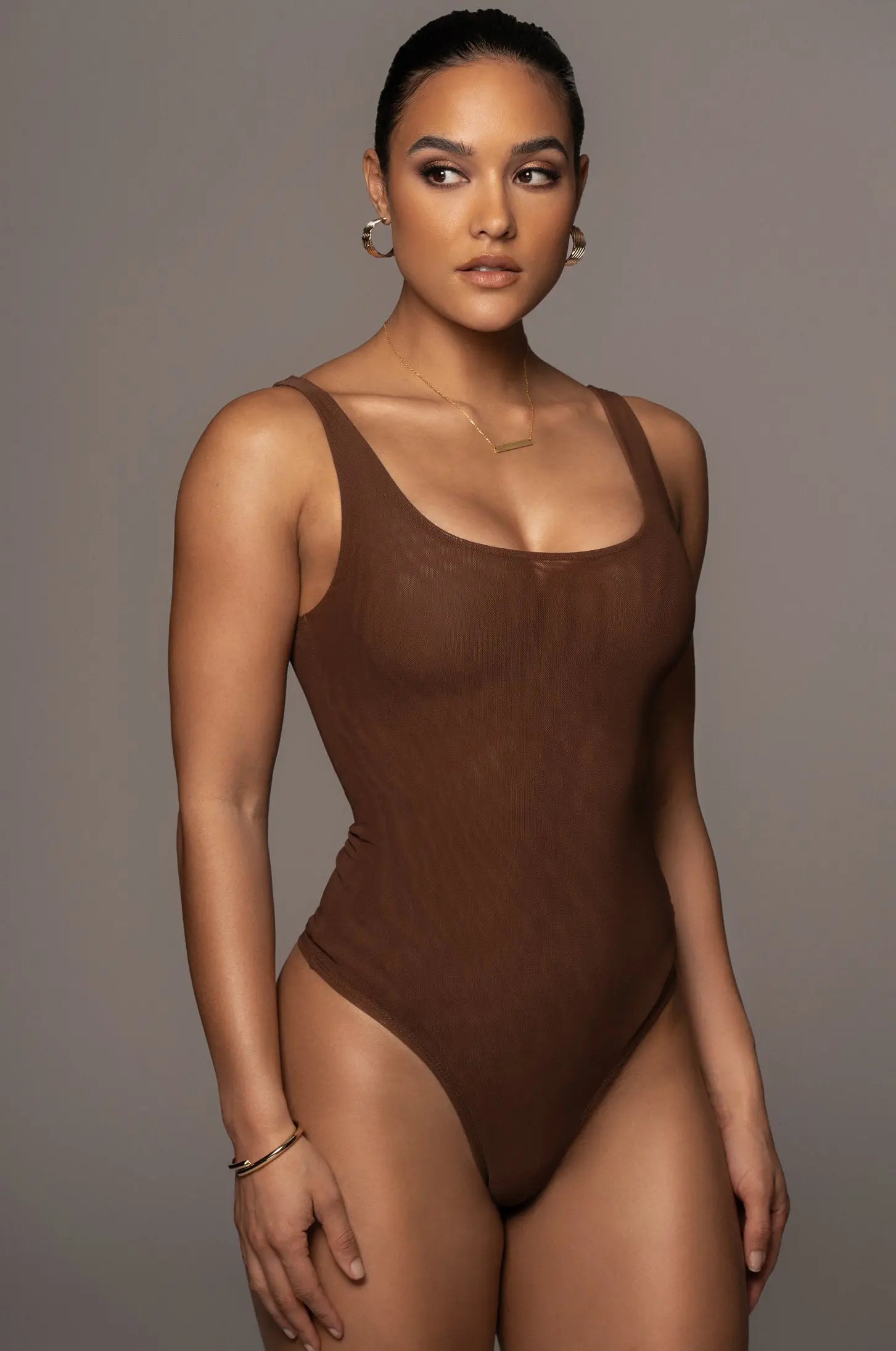 Chocolate Mesh Essentials Tank Bodysuit Undergarment JLUXLABEL