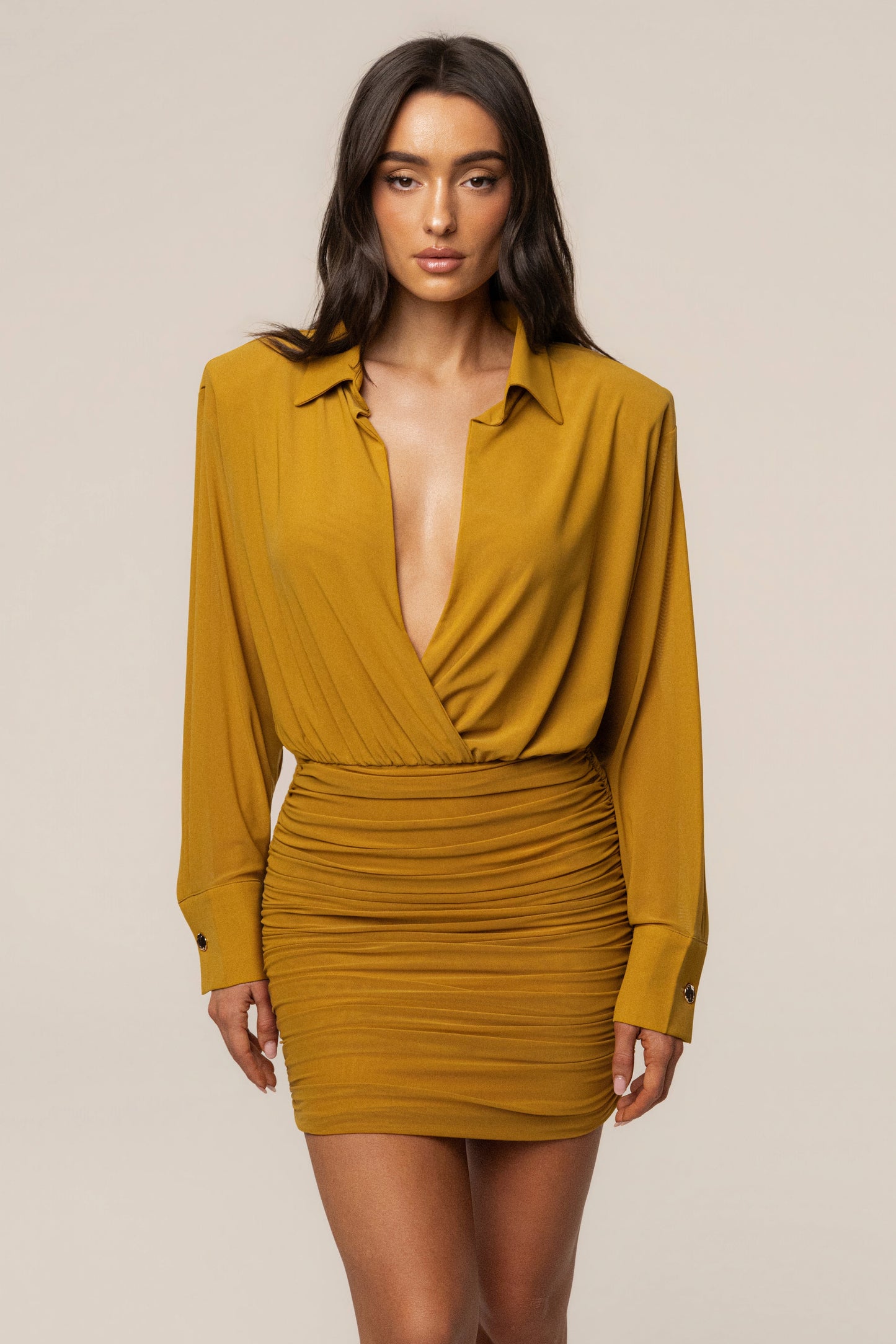 Lime Leah Plunge Mini Dress JLUXLABEL