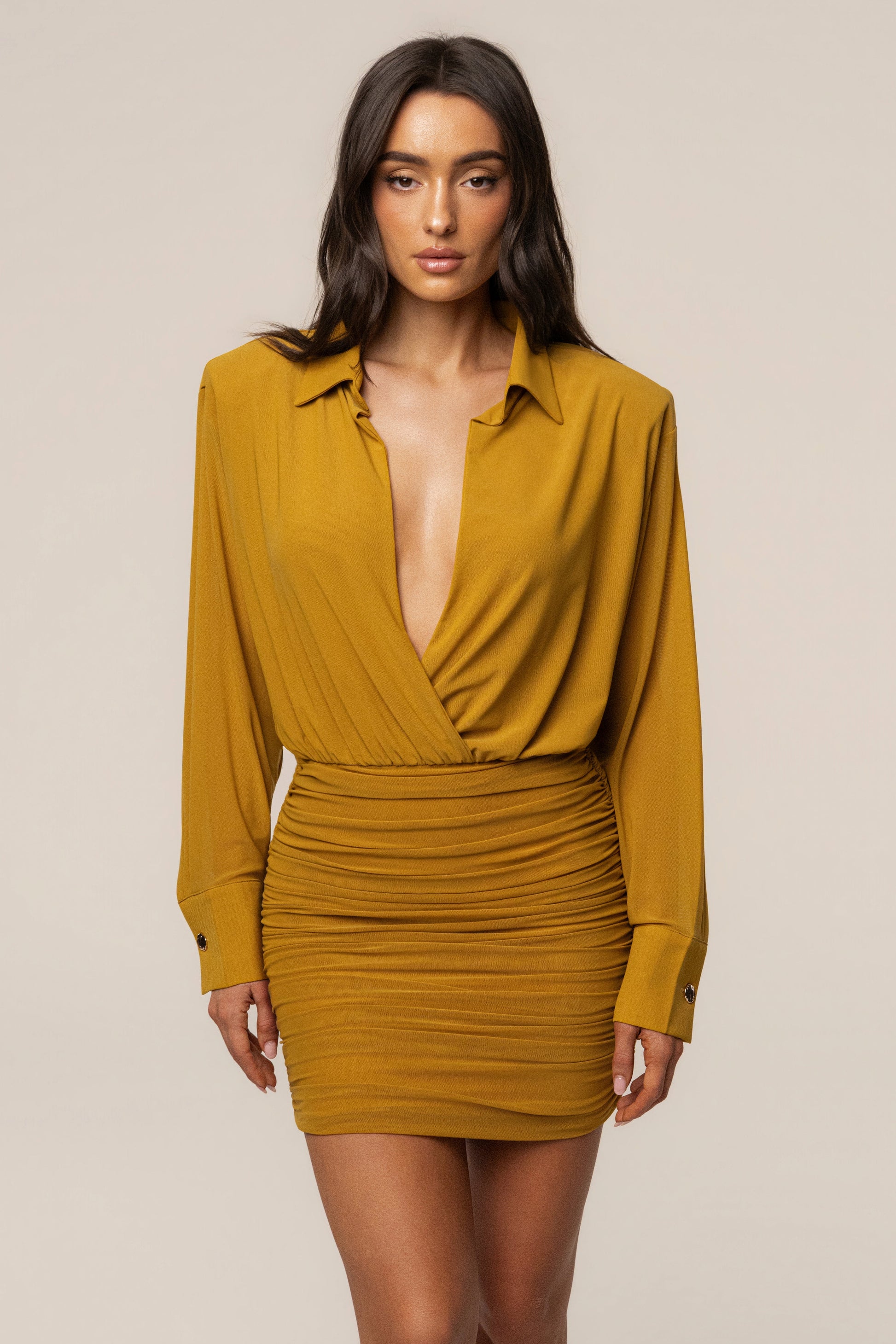 Lime Leah Plunge Mini Dress JLUXLABEL