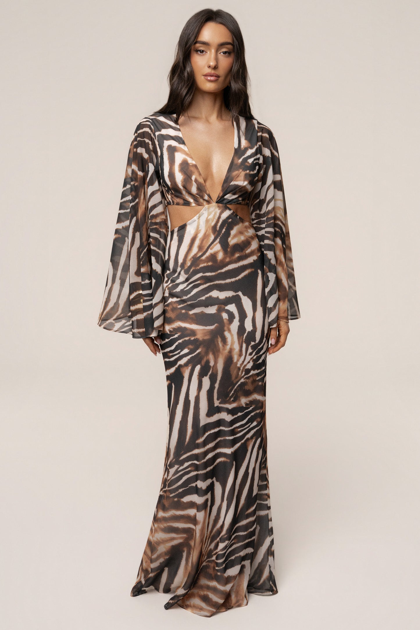 Brown Zebra Instincts Print Maxi Dress JLUXLABEL