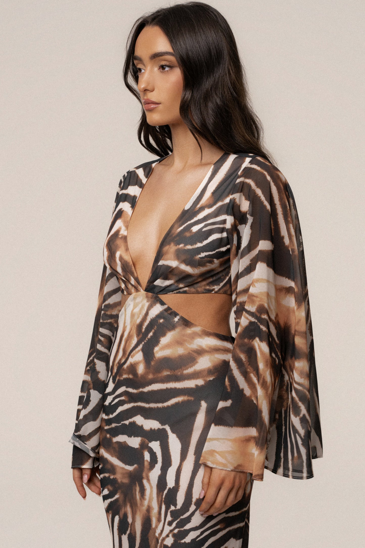 Brown Zebra Instincts Print Maxi Dress JLUXLABEL
