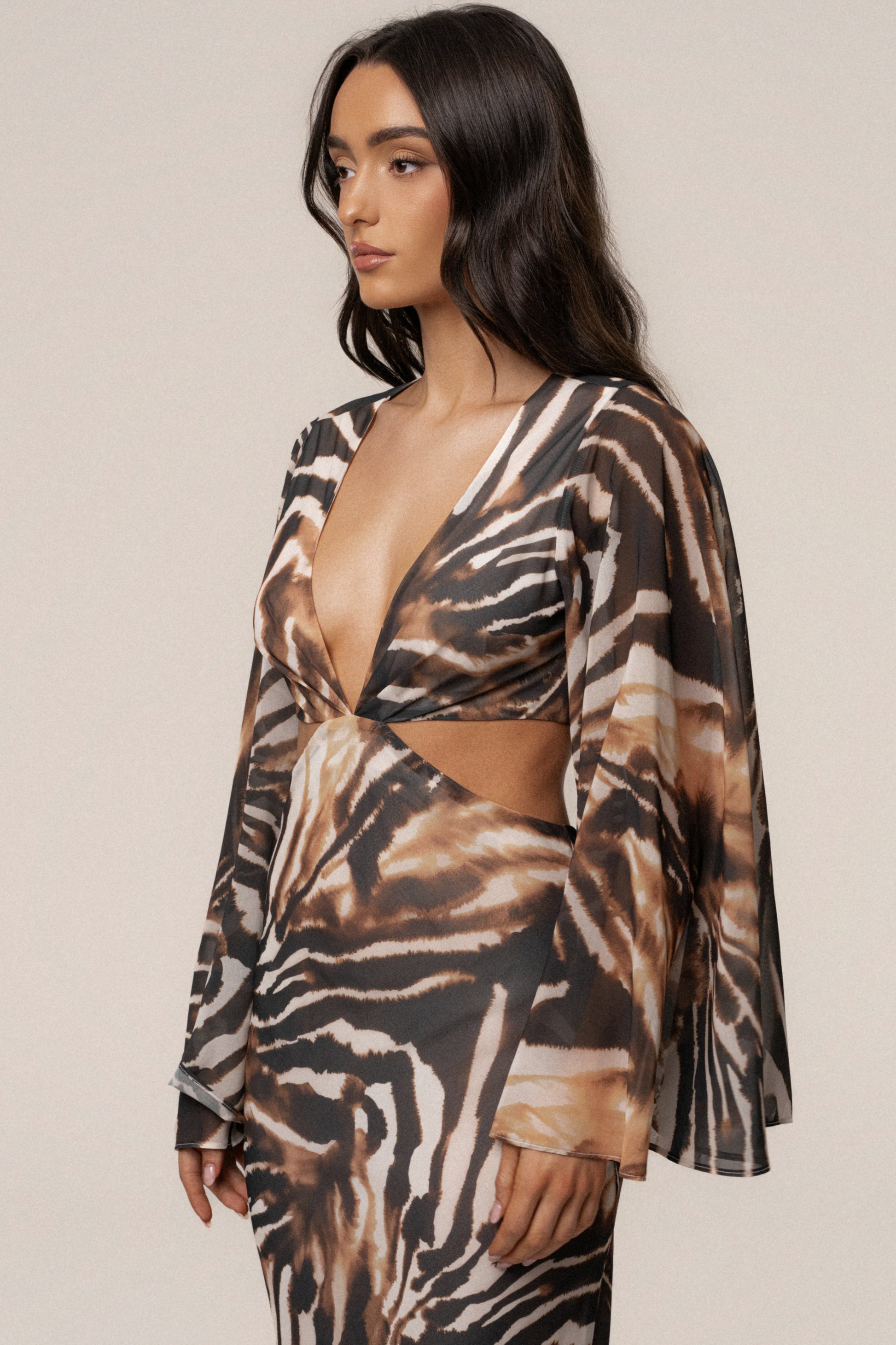 Brown Zebra Instincts Print Maxi Dress JLUXLABEL