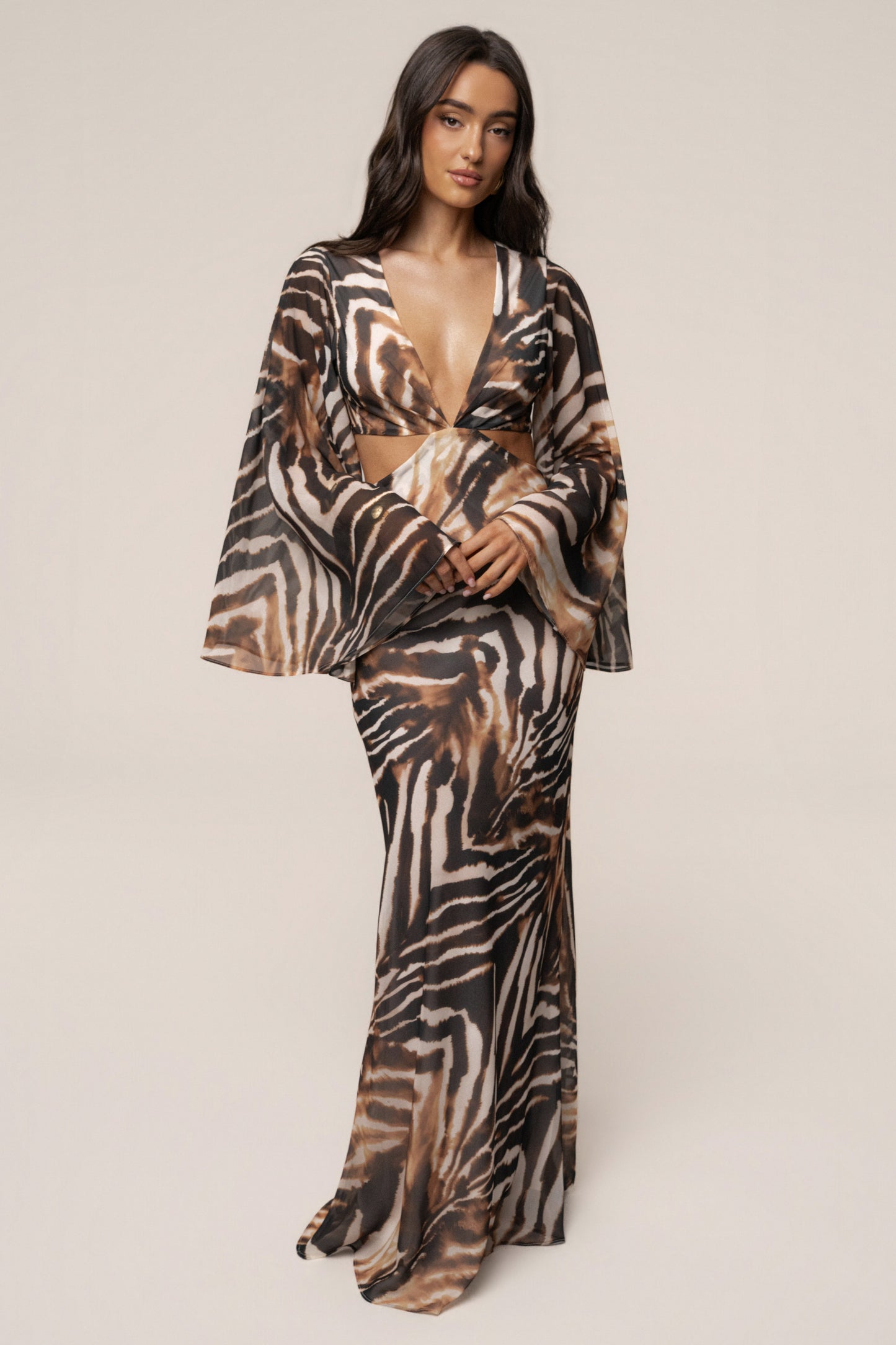 Brown Zebra Instincts Print Maxi Dress JLUXLABEL