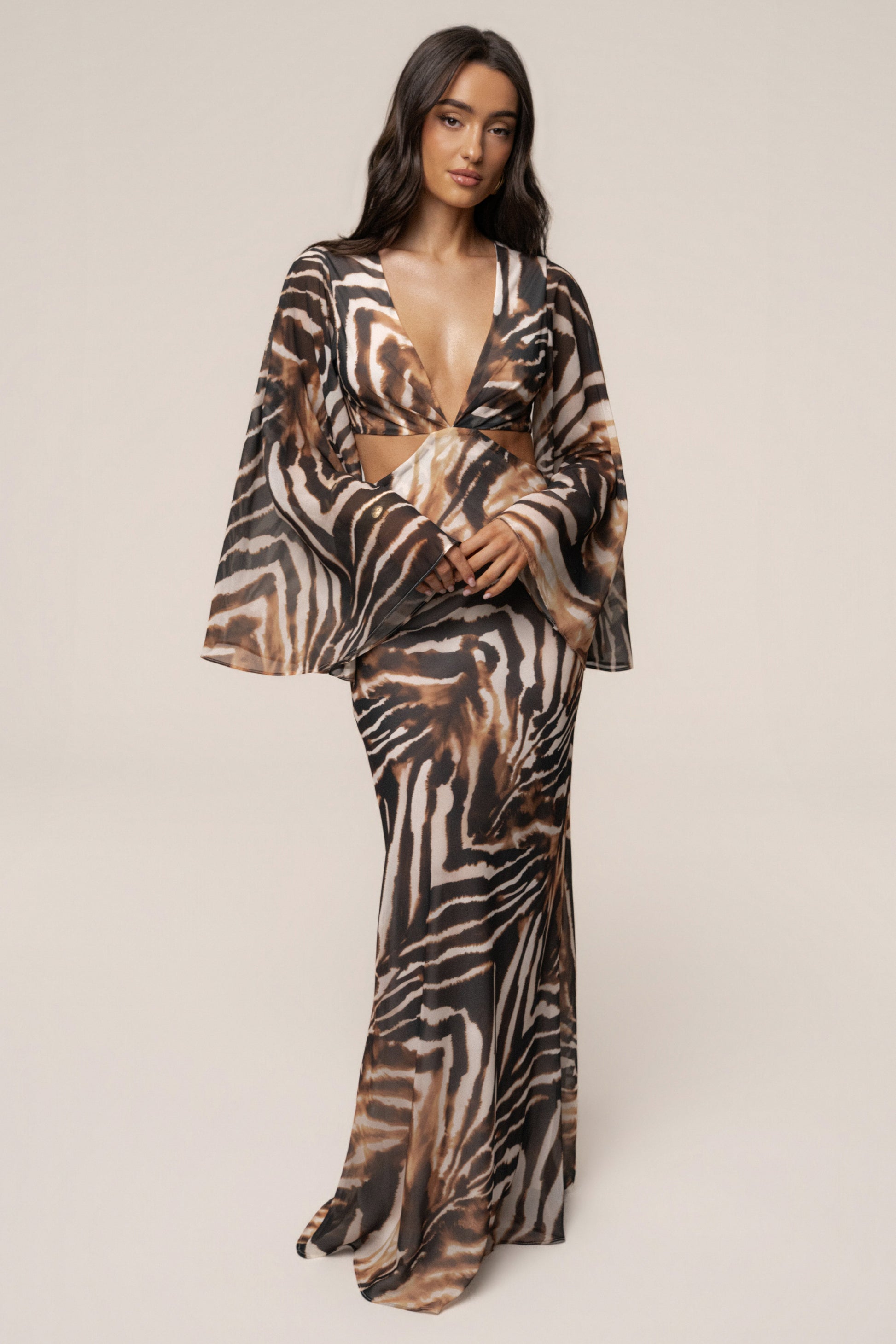 Brown Zebra Instincts Print Maxi Dress JLUXLABEL