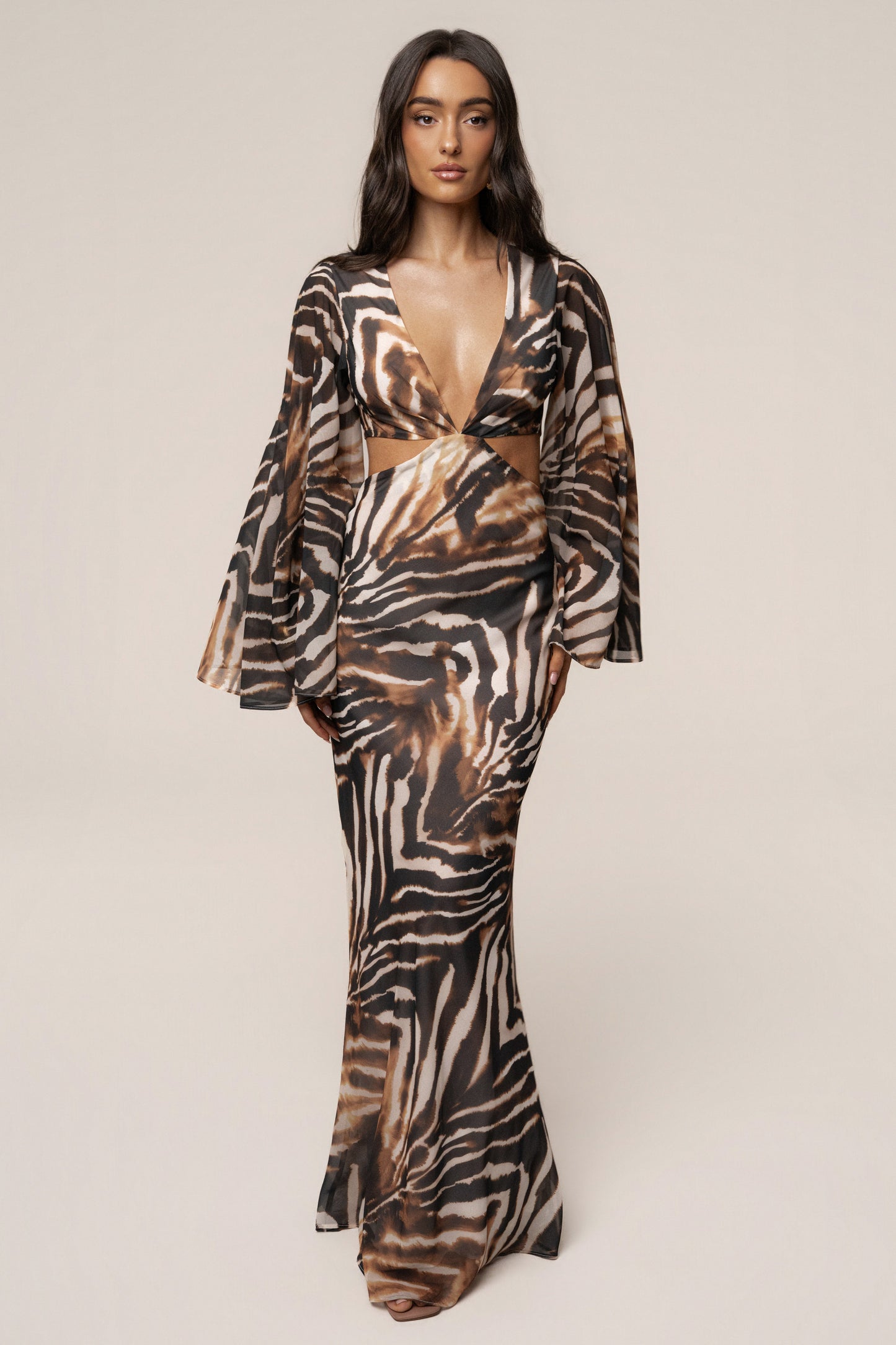 Brown Zebra Instincts Print Maxi Dress JLUXLABEL