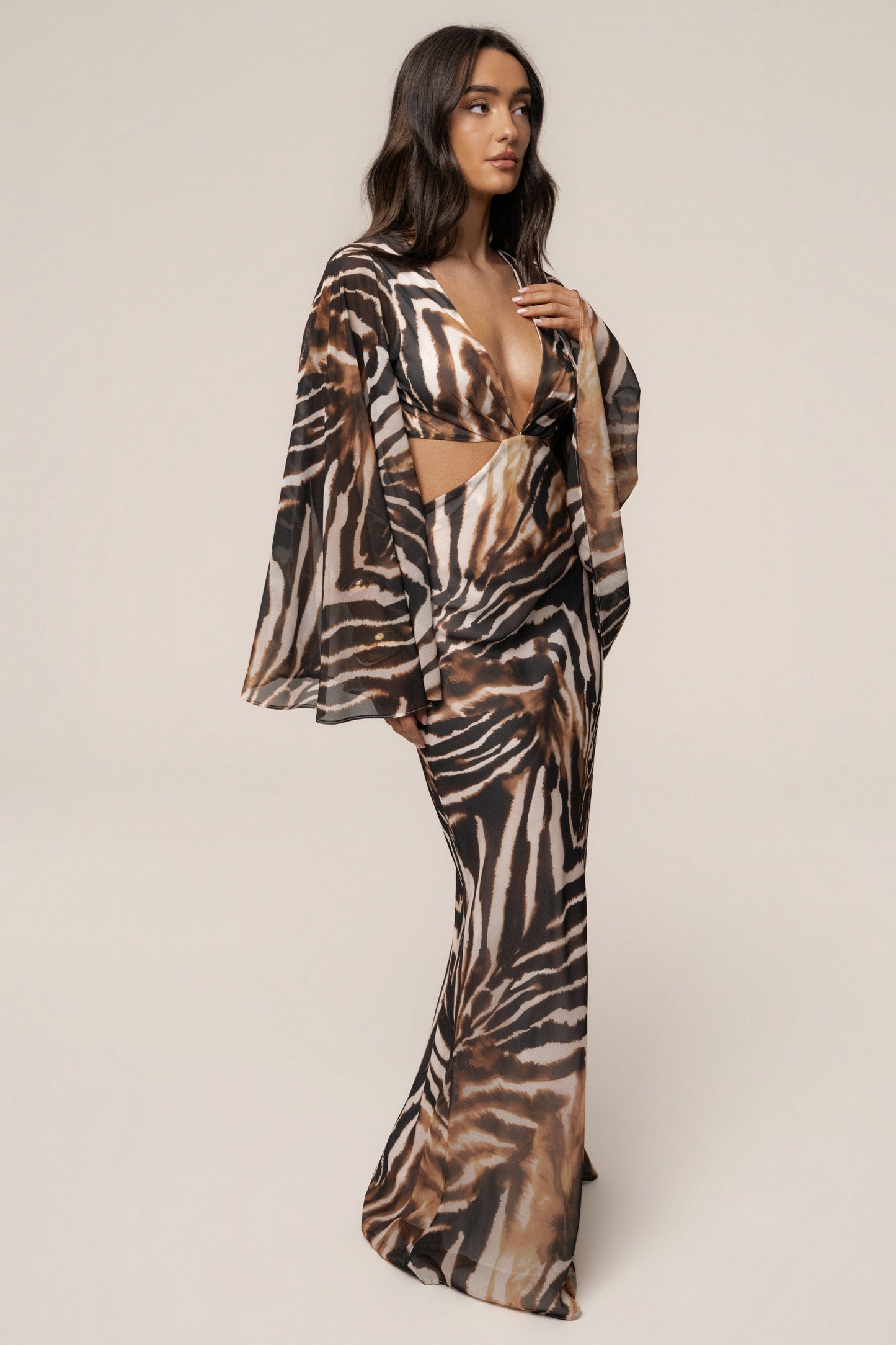 Brown Zebra Instincts Print Maxi Dress JLUXLABEL