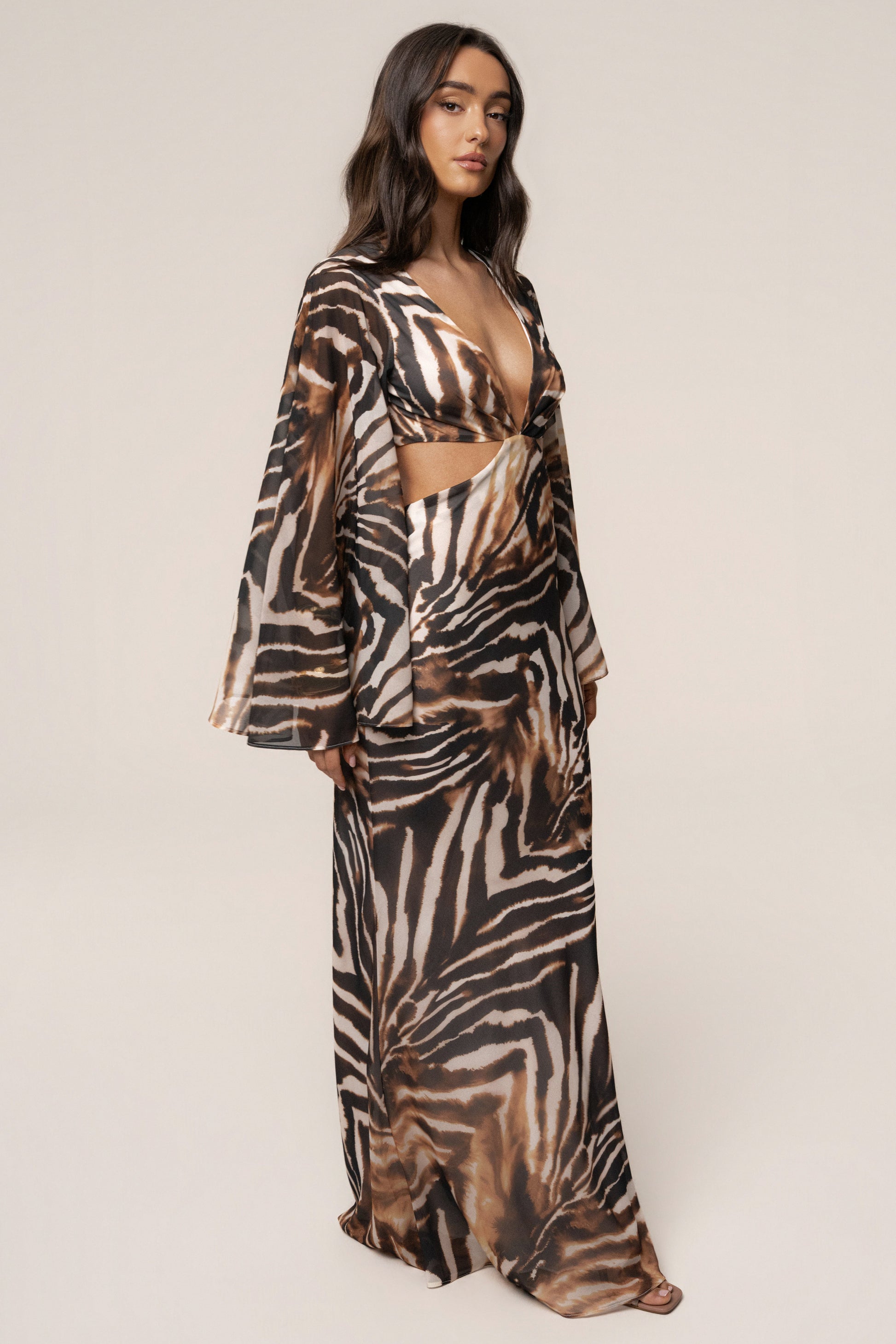 Brown Zebra Instincts Print Maxi Dress JLUXLABEL