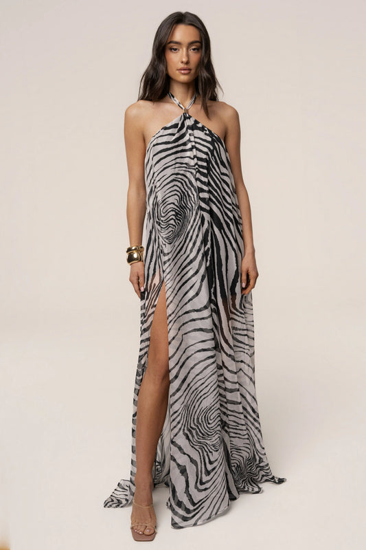 PRE-ORDER Zebra Print Jolene Halter Dress JLUXLABEL