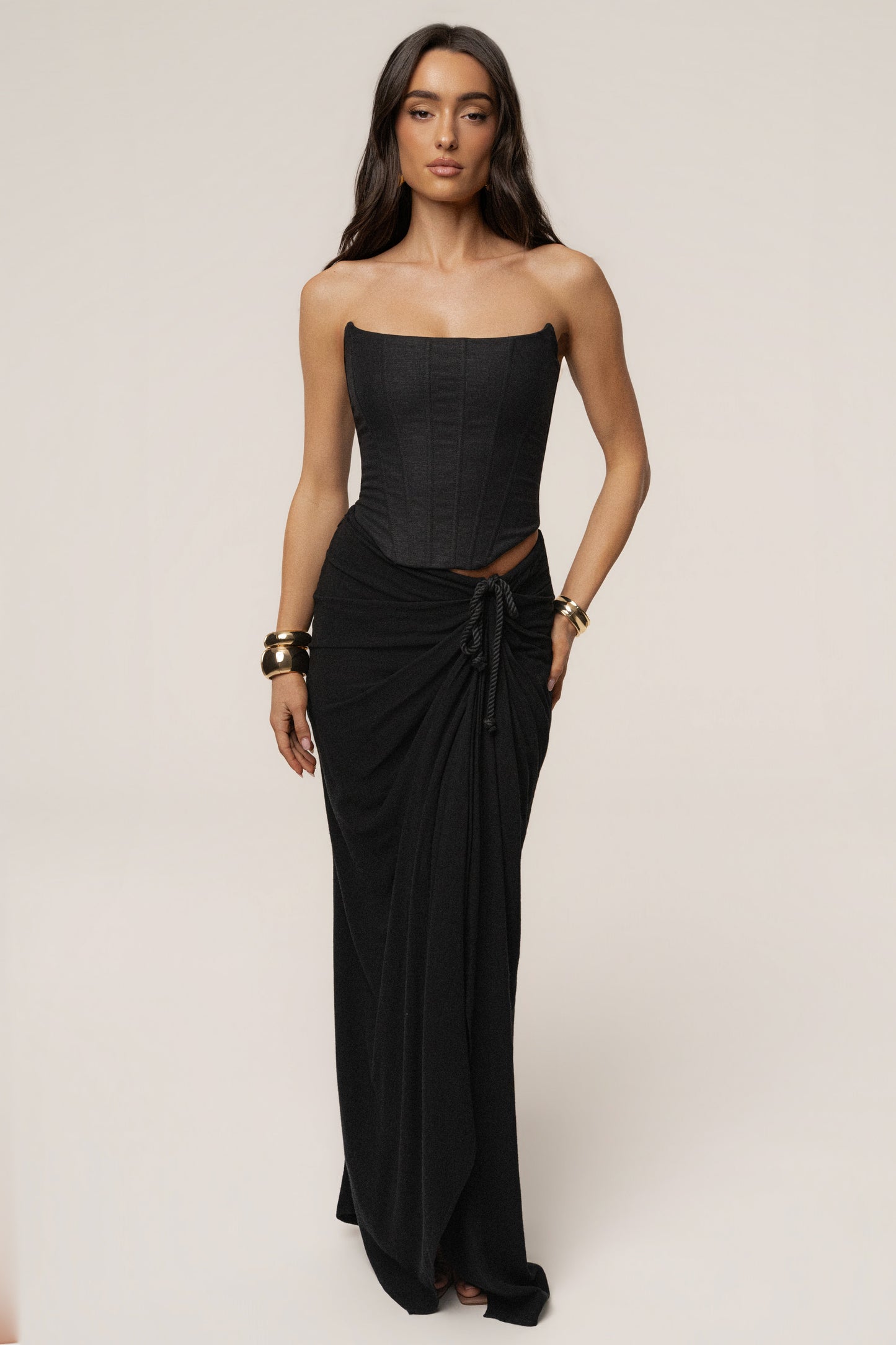 Black Noelia Linen Slit Skirt JLUXLABEL