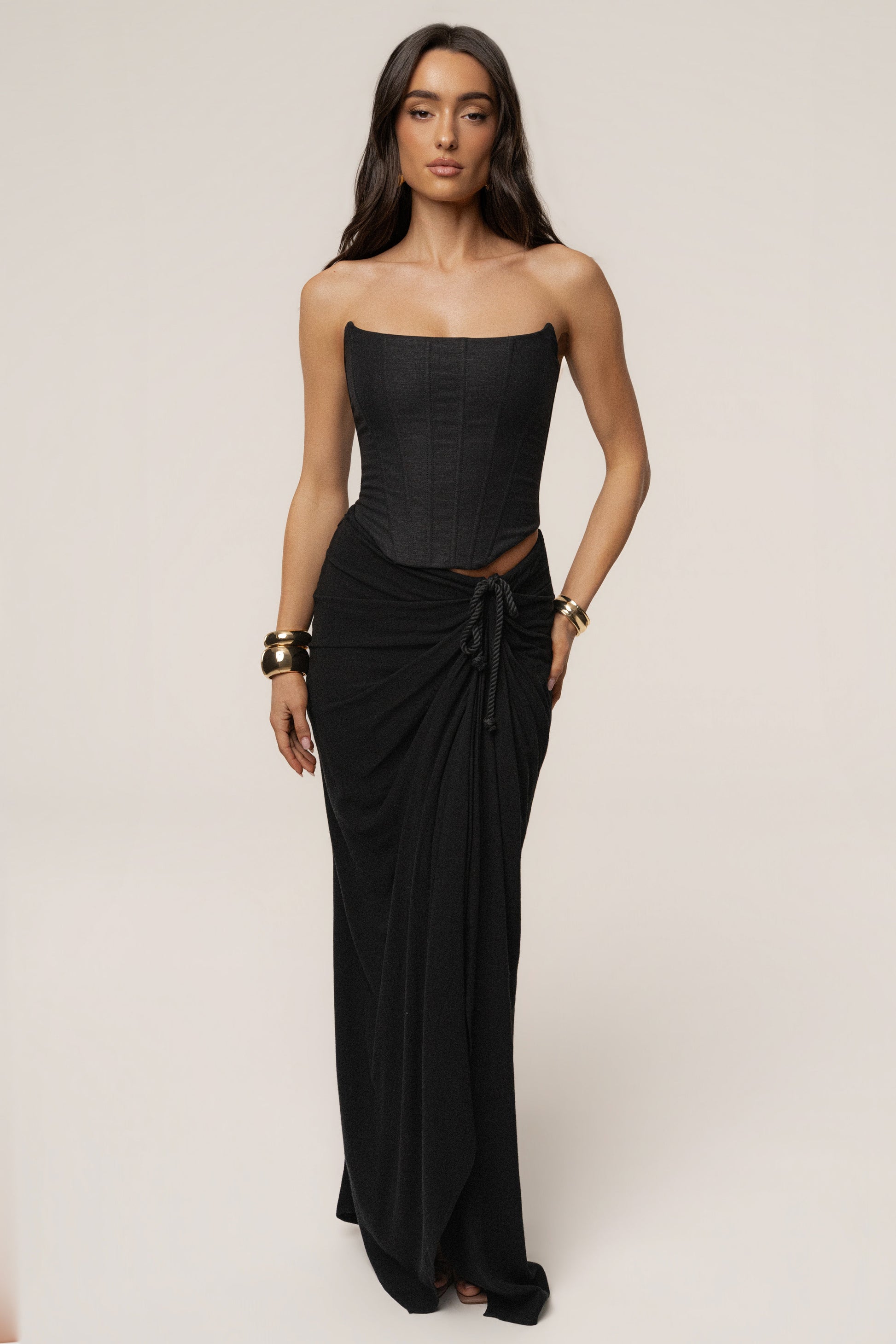 Black Noelia Linen Slit Skirt JLUXLABEL
