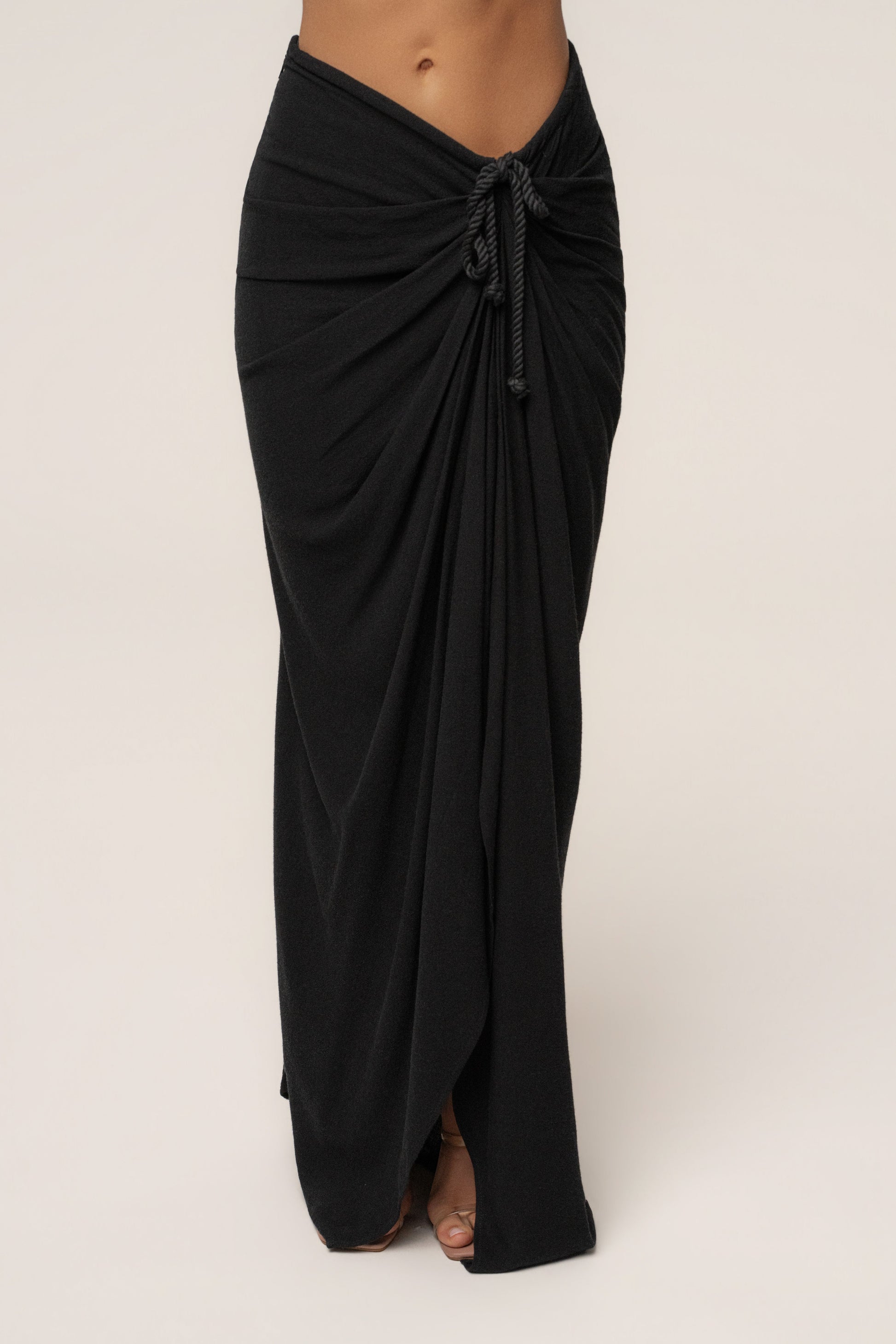 Black Noelia Linen Slit Skirt JLUXLABEL