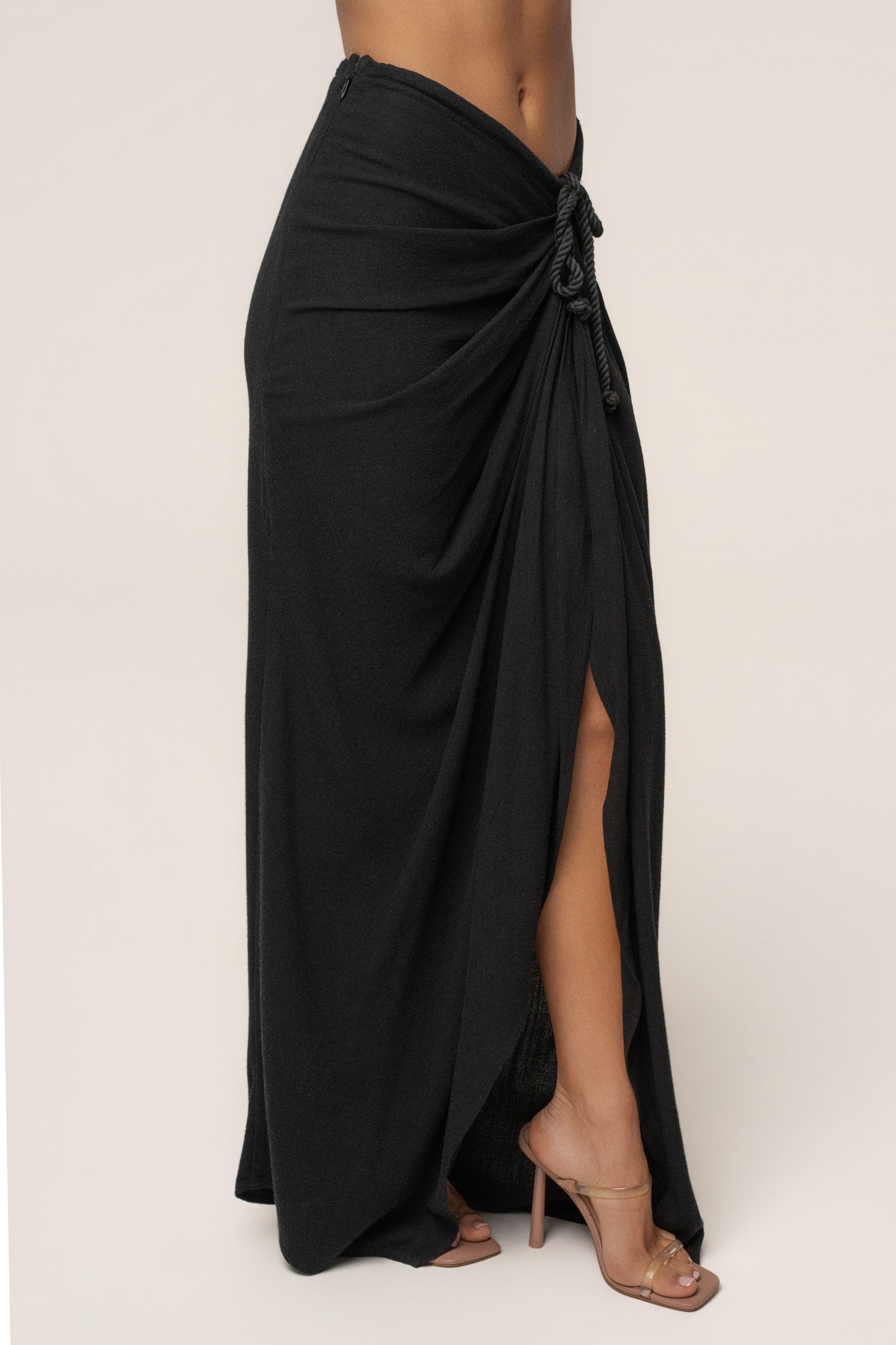 Black Noelia Linen Slit Skirt JLUXLABEL
