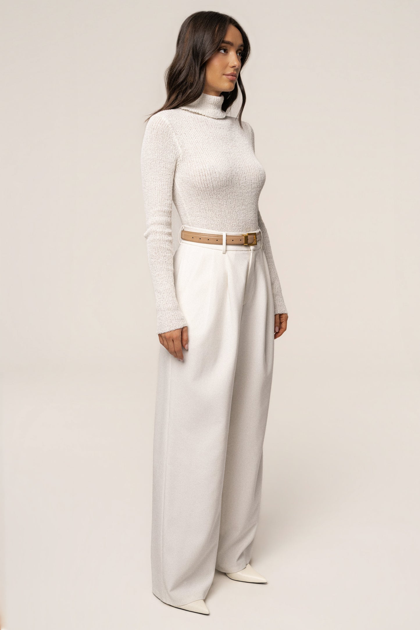 White Carli Turtle Neck Top
