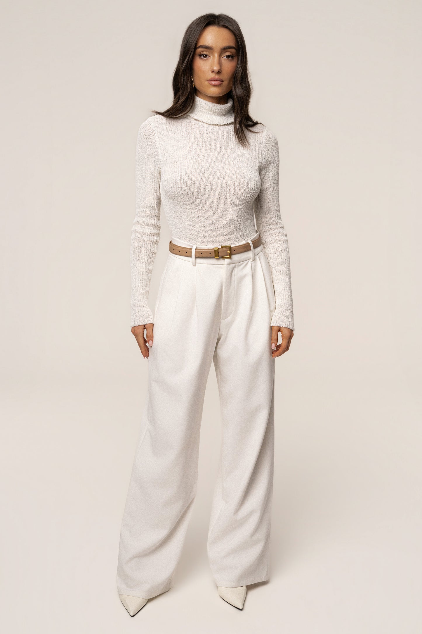 White Carli Turtle Neck Top