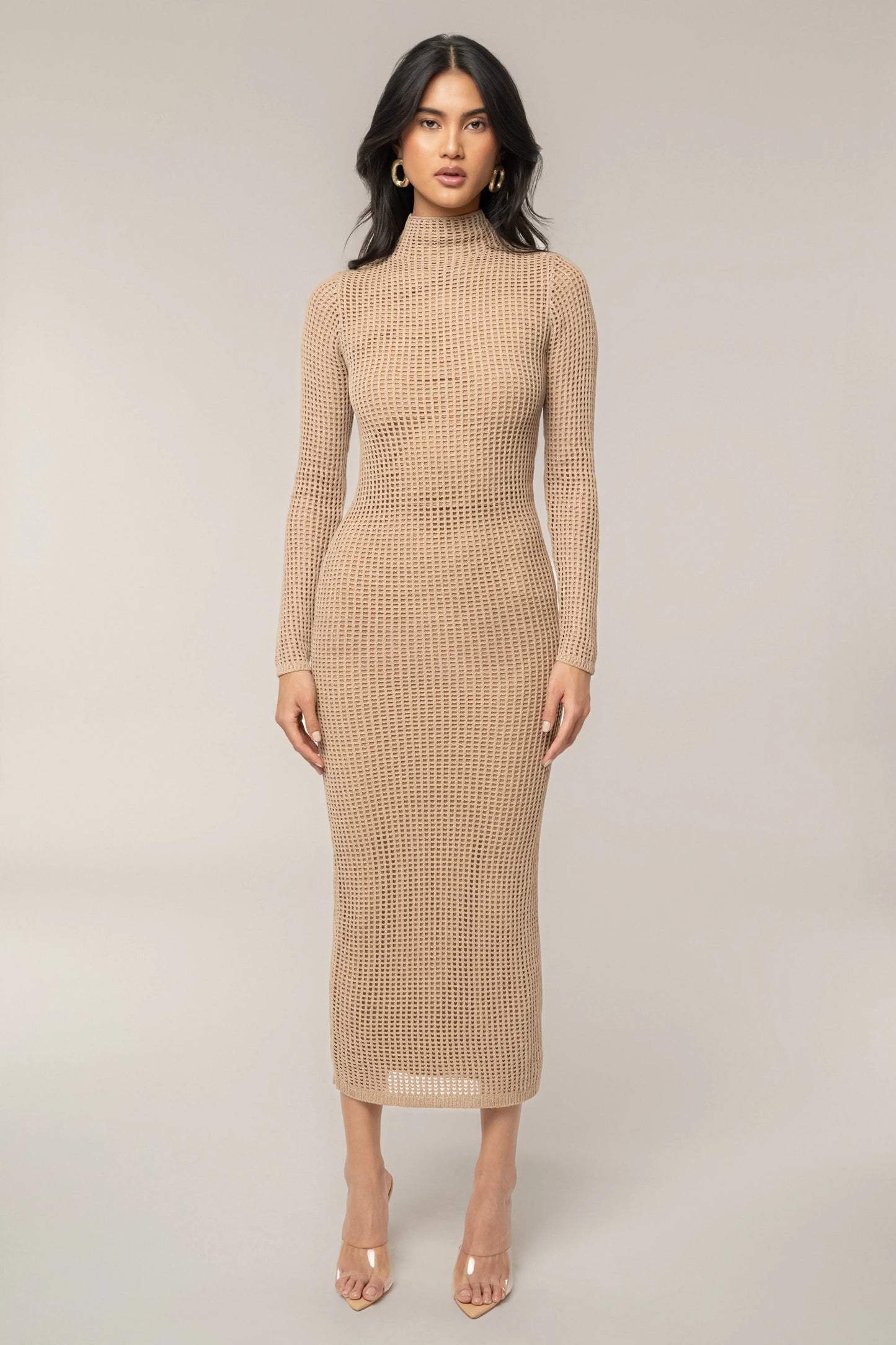 Beige Rosabelle Knit Maxi Dress JLUXLABEL
