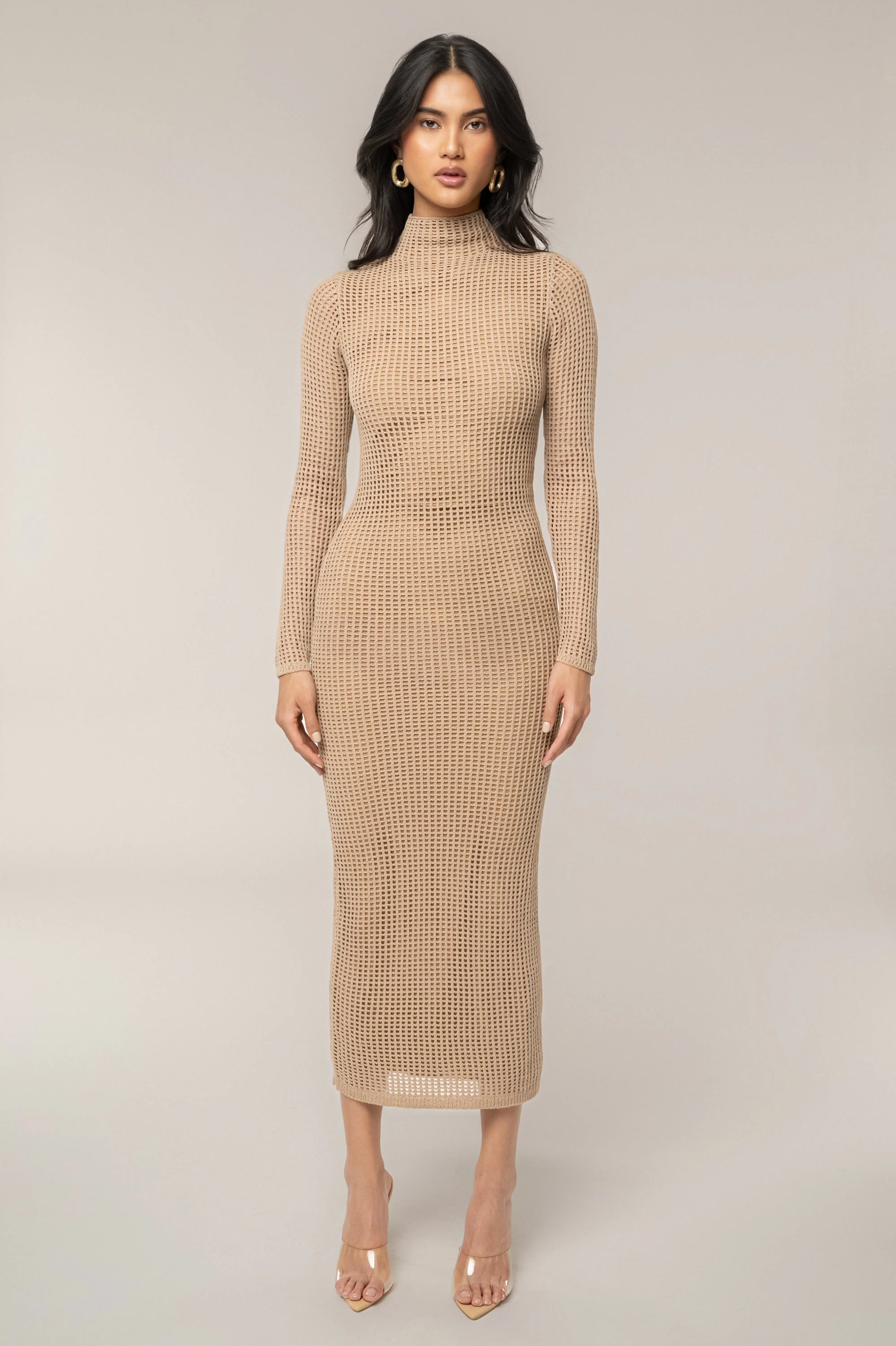 Beige Rosabelle Knit Maxi Dress JLUXLABEL