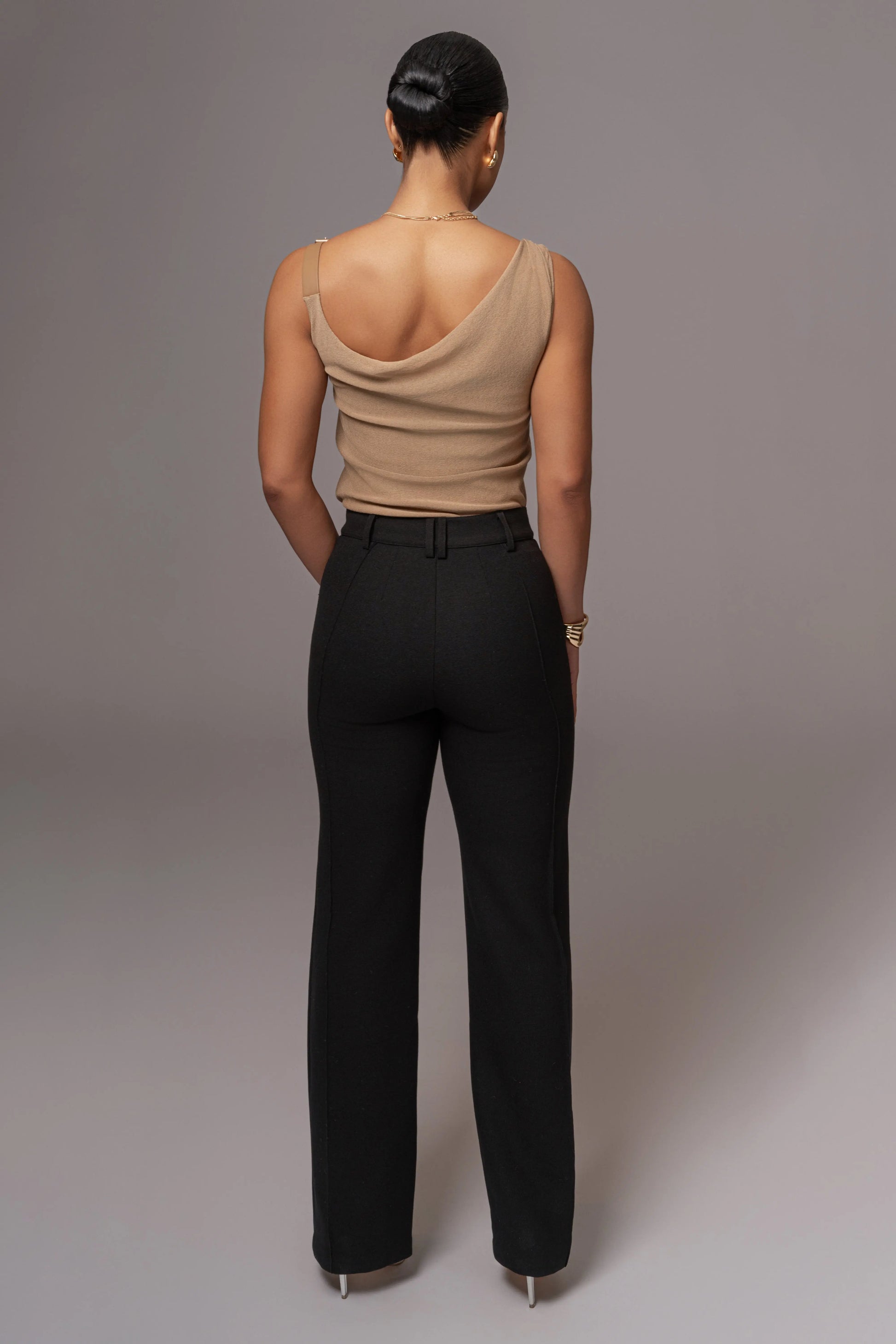 Beige Shanti Faux Buckle Top JLUXLABEL