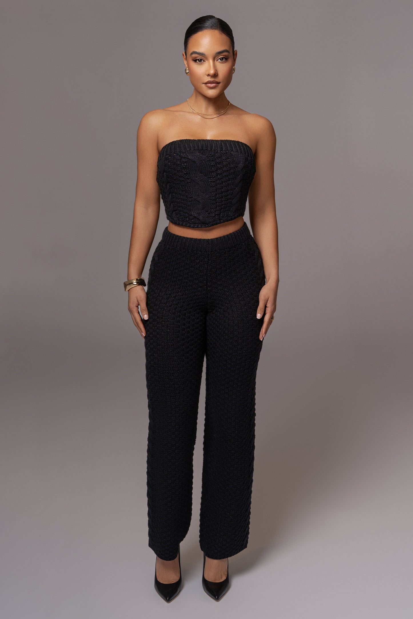 Black Carmela Cable Knit Top JLUXLABEL