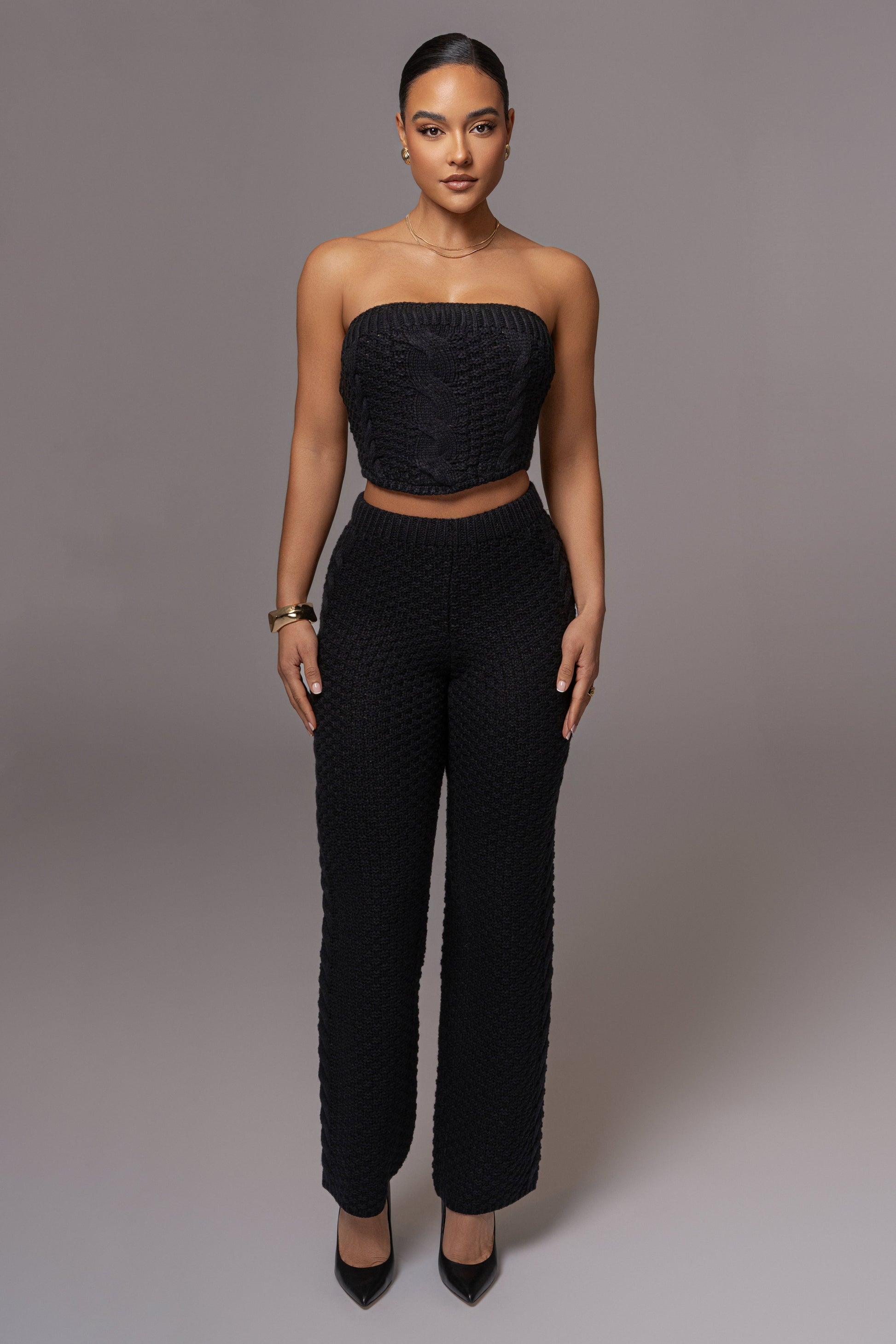 Black Carmela Cable Knit Top JLUXLABEL