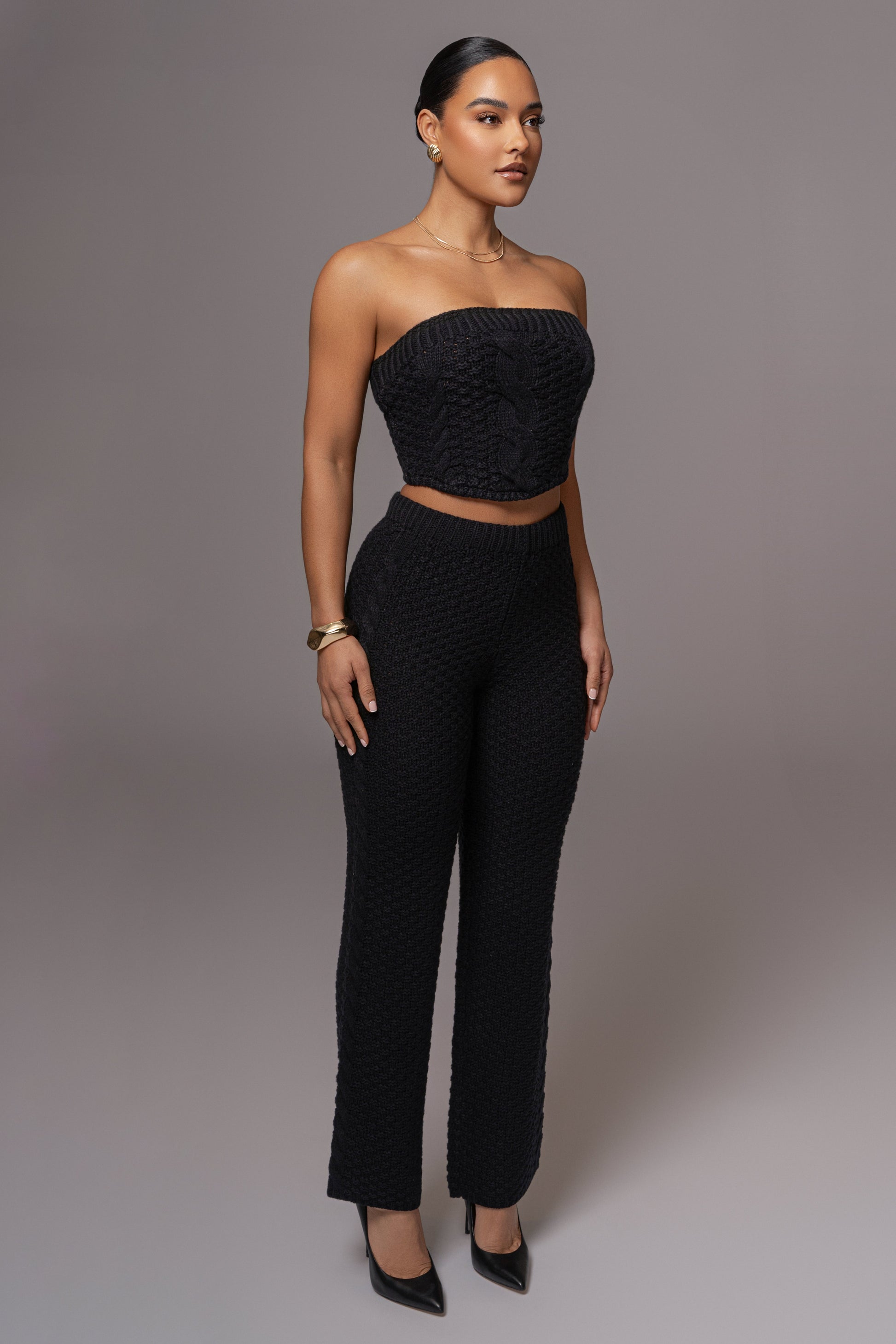 Black Carmela Cable Knit Top JLUXLABEL