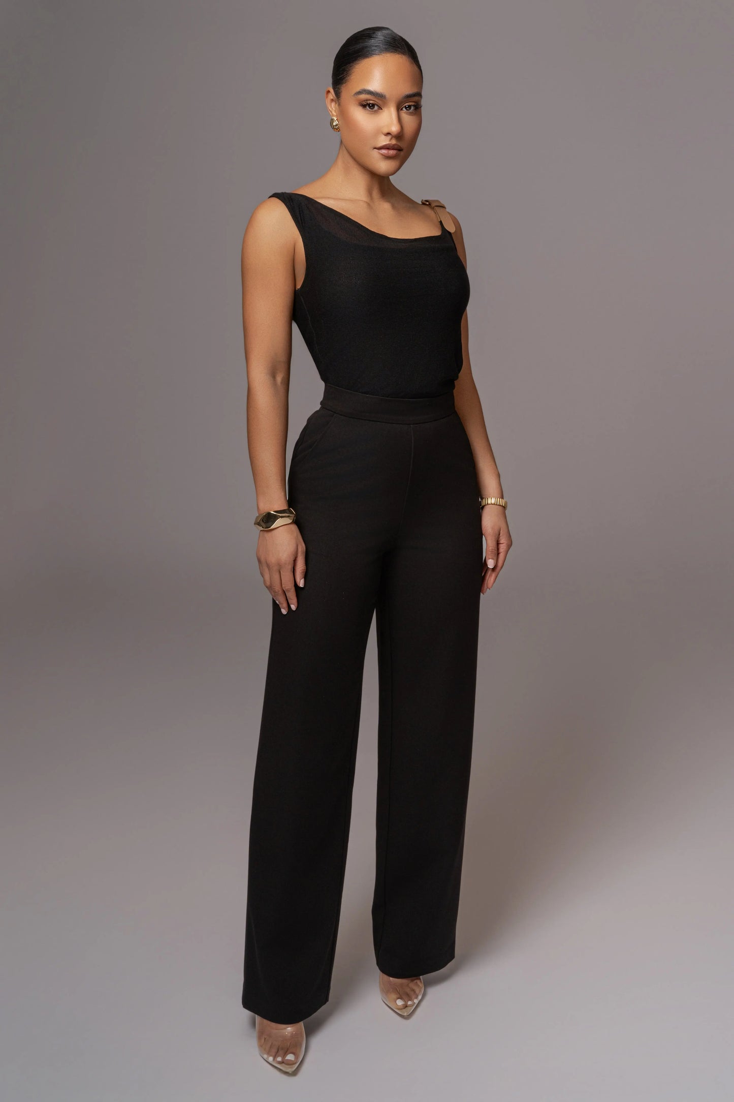 Black Shanti Faux Buckle Top JLUXLABEL