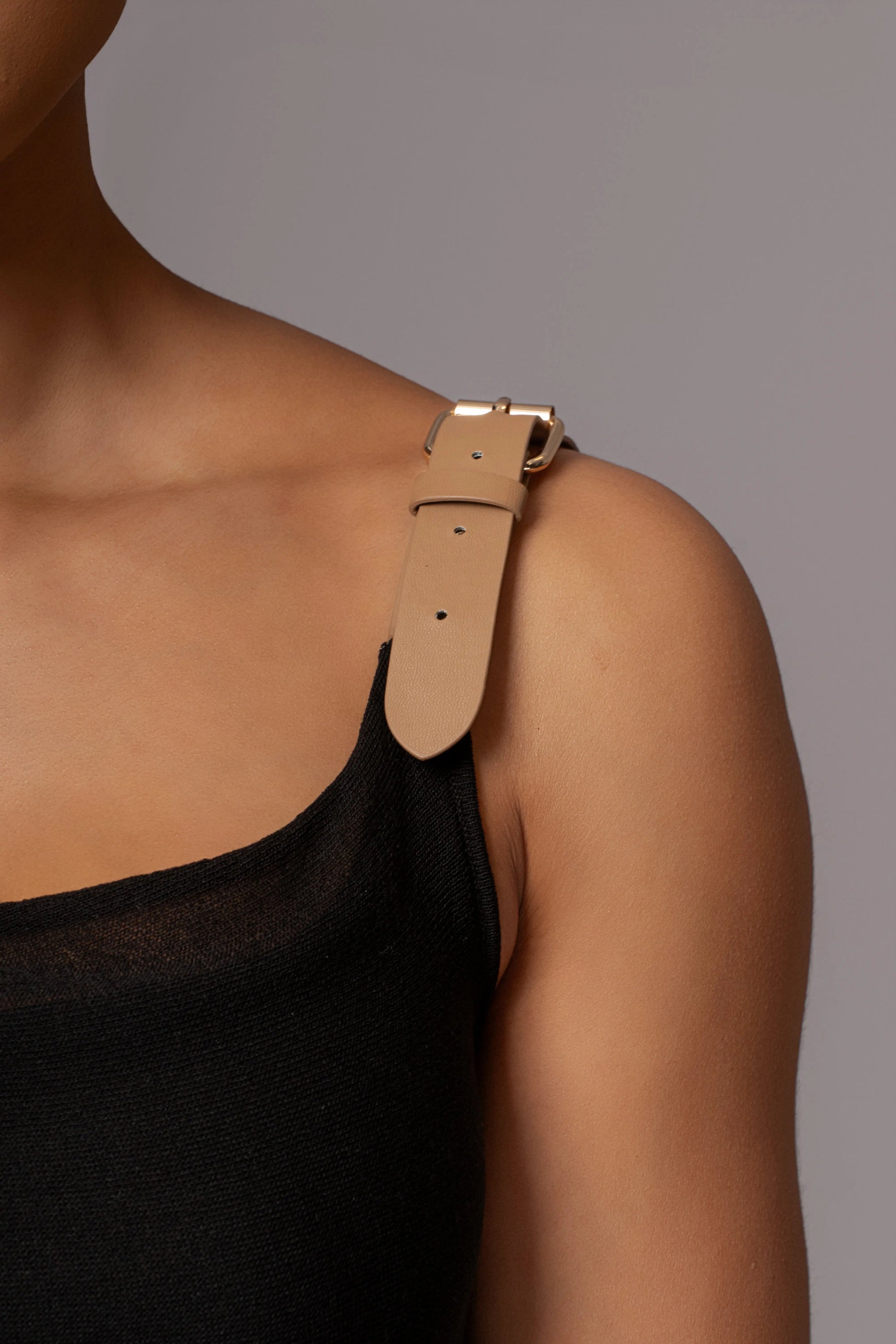 Black Shanti Faux Buckle Top JLUXLABEL