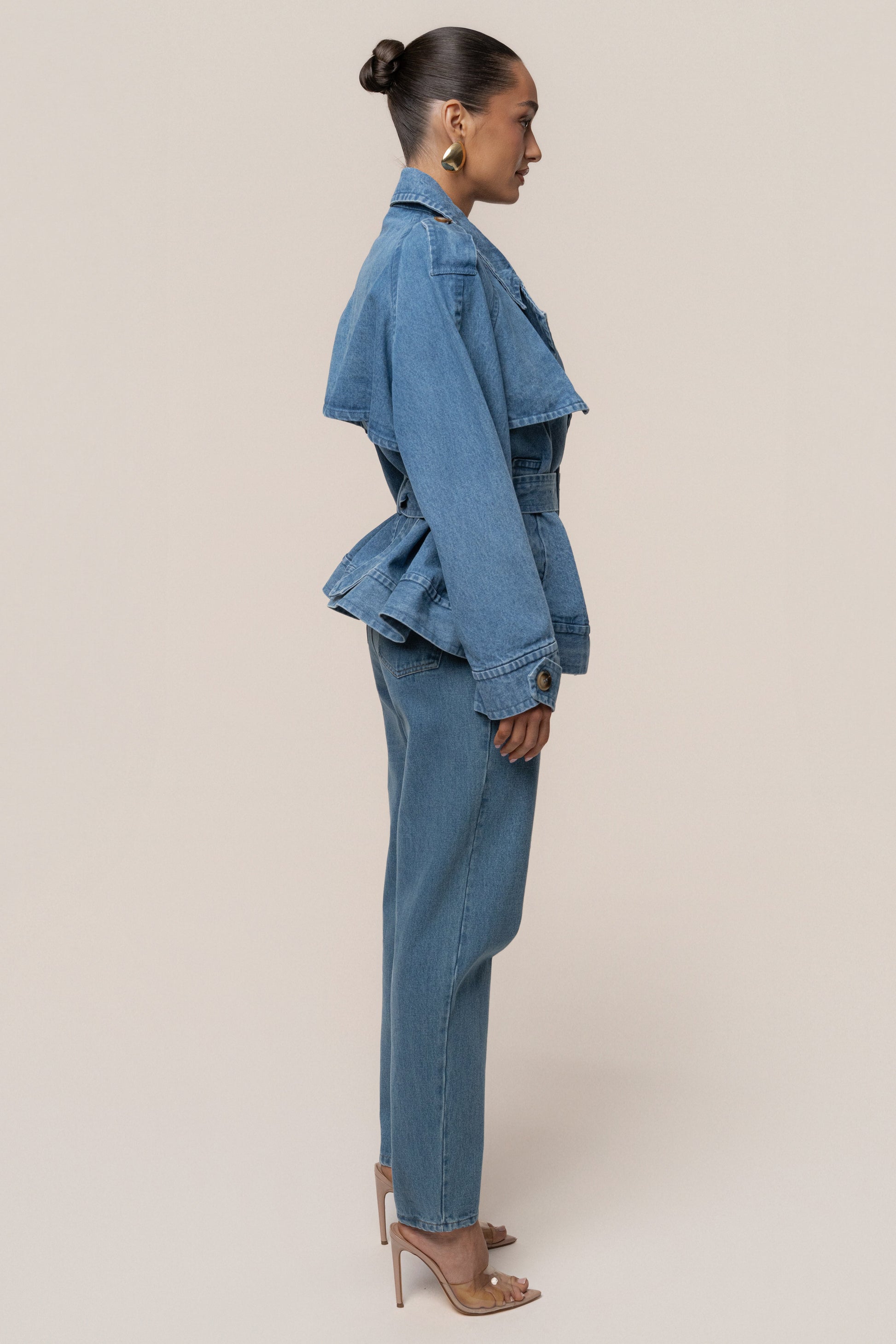 Medium Wash Double Breasted Denim Jacket JLUXLABEL