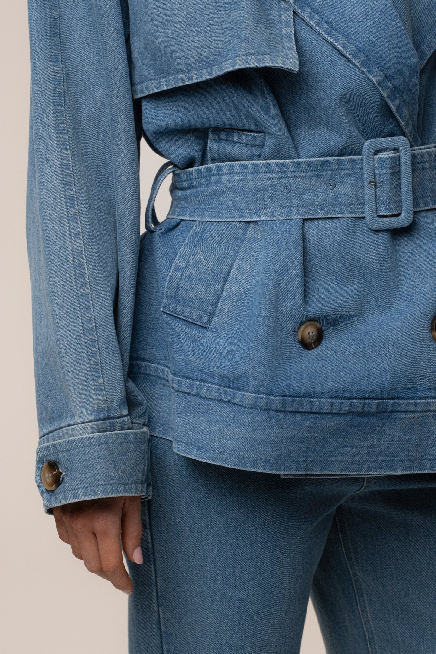 Medium Wash Double Breasted Denim Jacket JLUXLABEL
