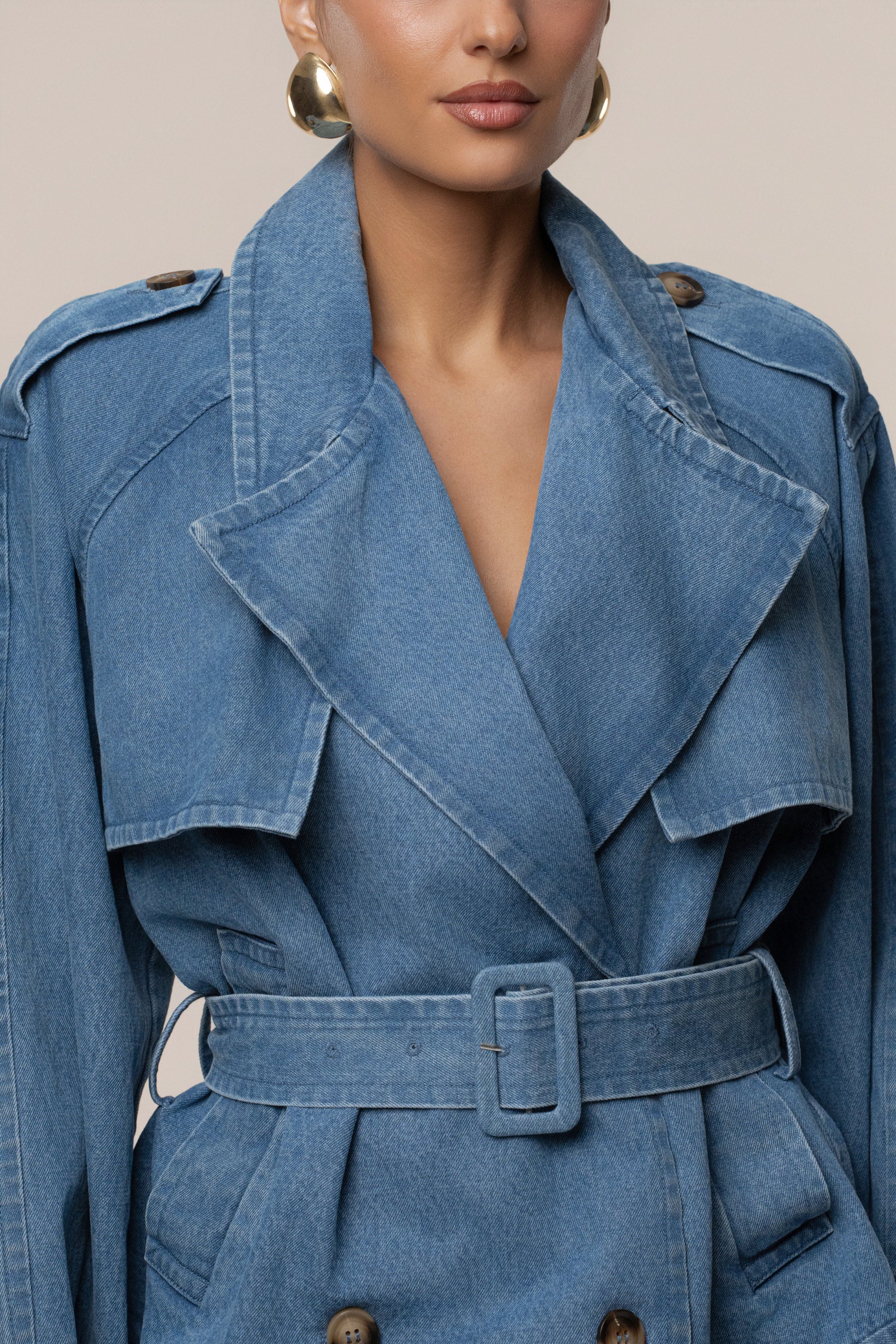 Medium Wash Double Breasted Denim Jacket JLUXLABEL