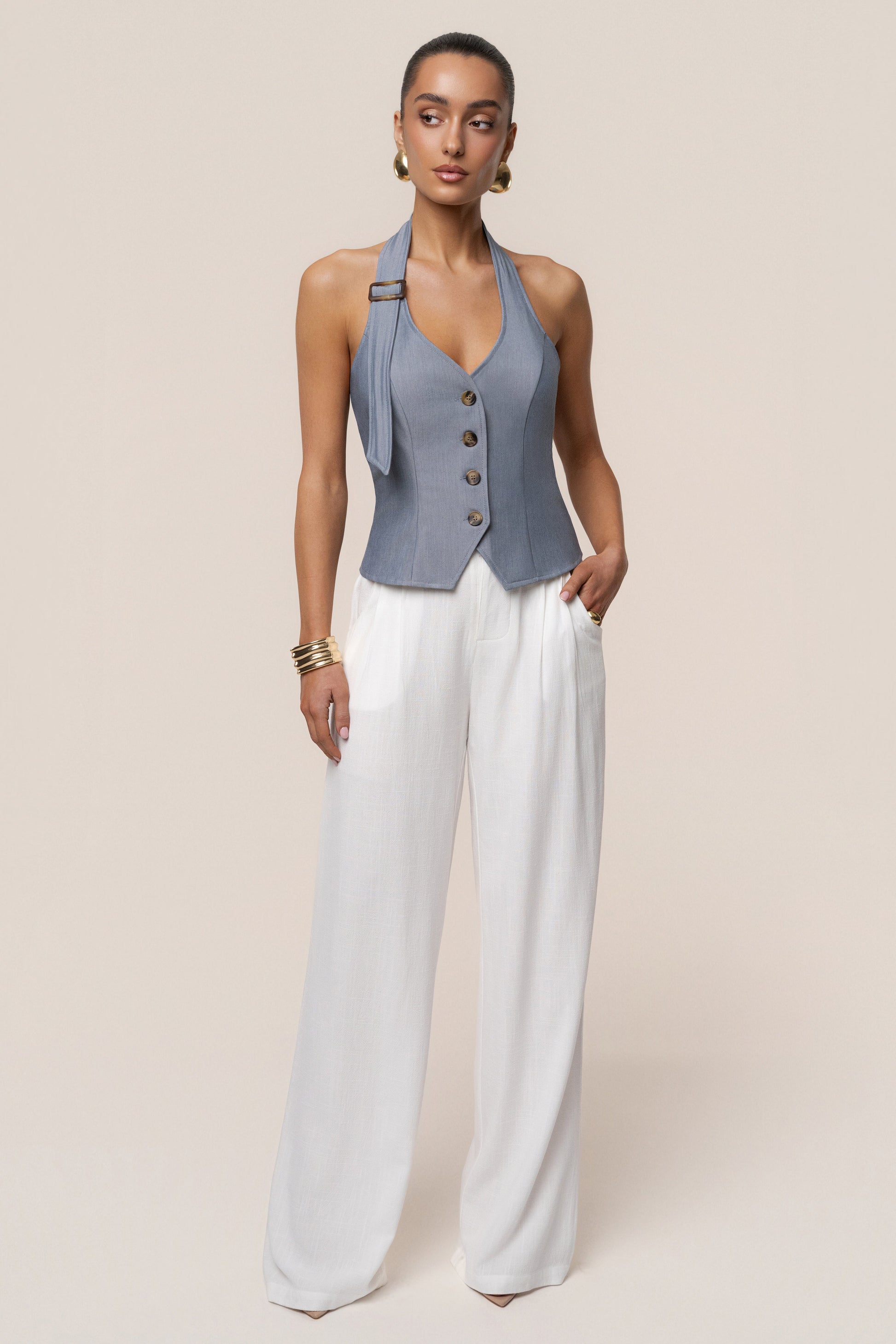 Blue Clean Slate Halter Vest JLUXLABEL