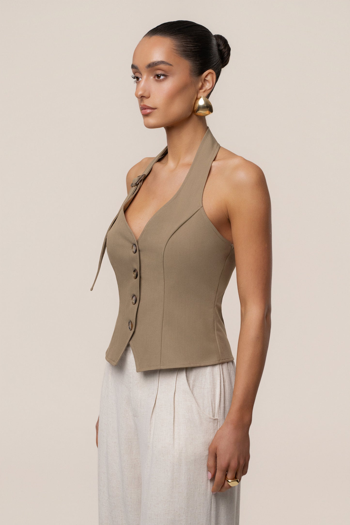 Olive Clean Slate Halter Vest JLUXLABEL