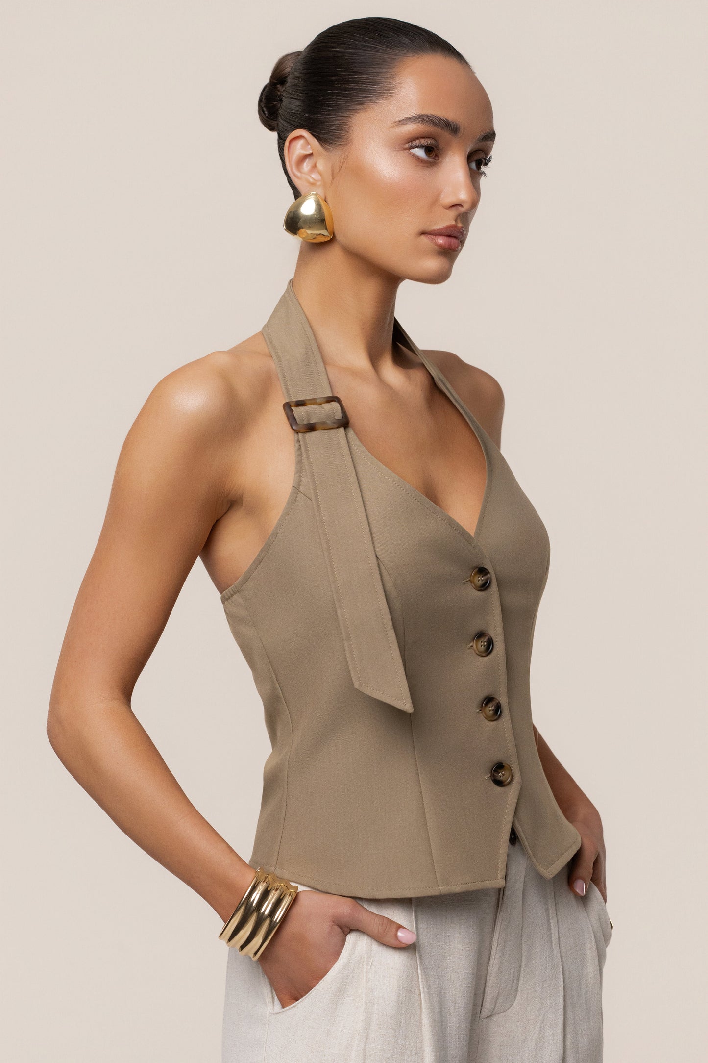 Olive Clean Slate Halter Vest JLUXLABEL
