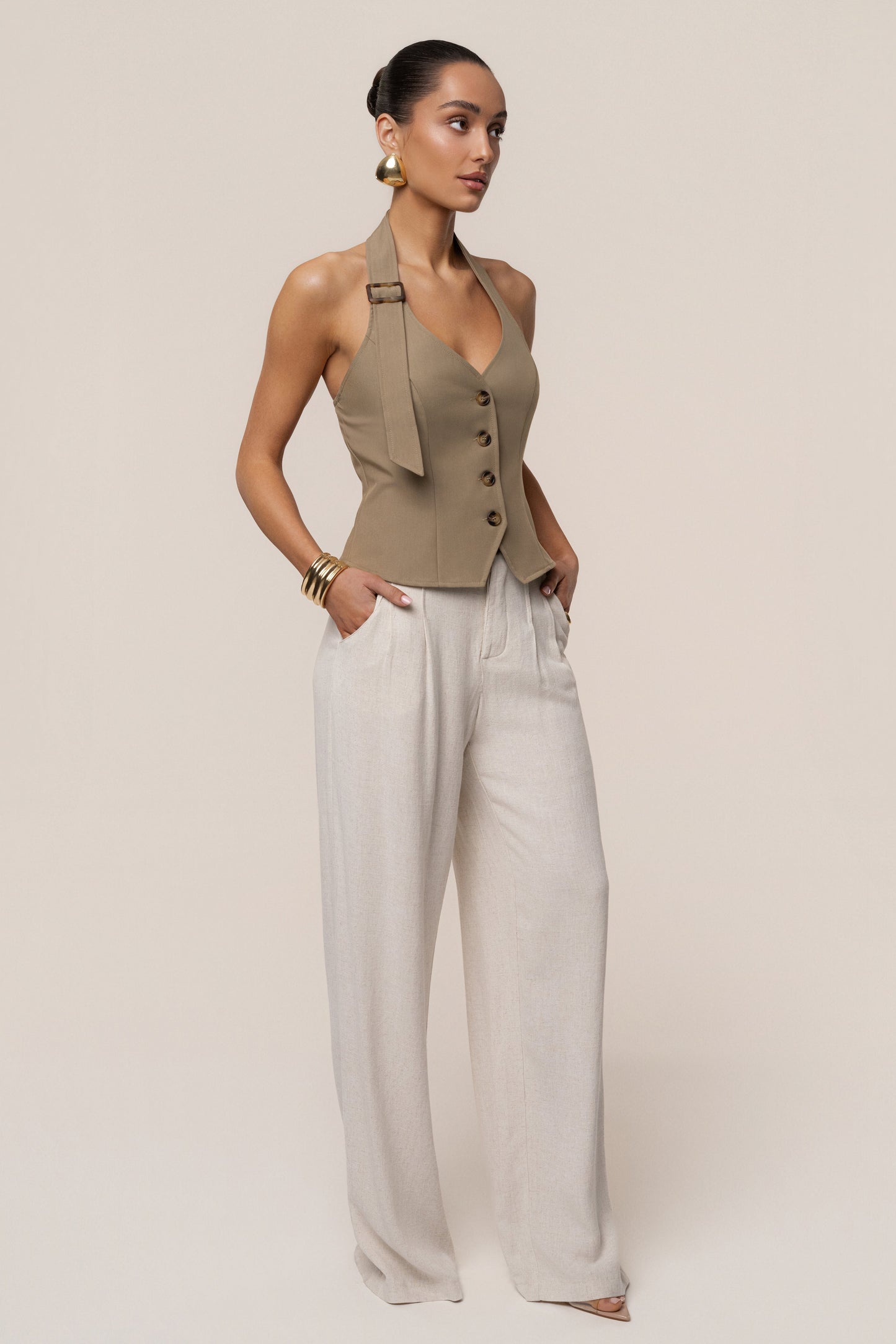 Olive Clean Slate Halter Vest JLUXLABEL