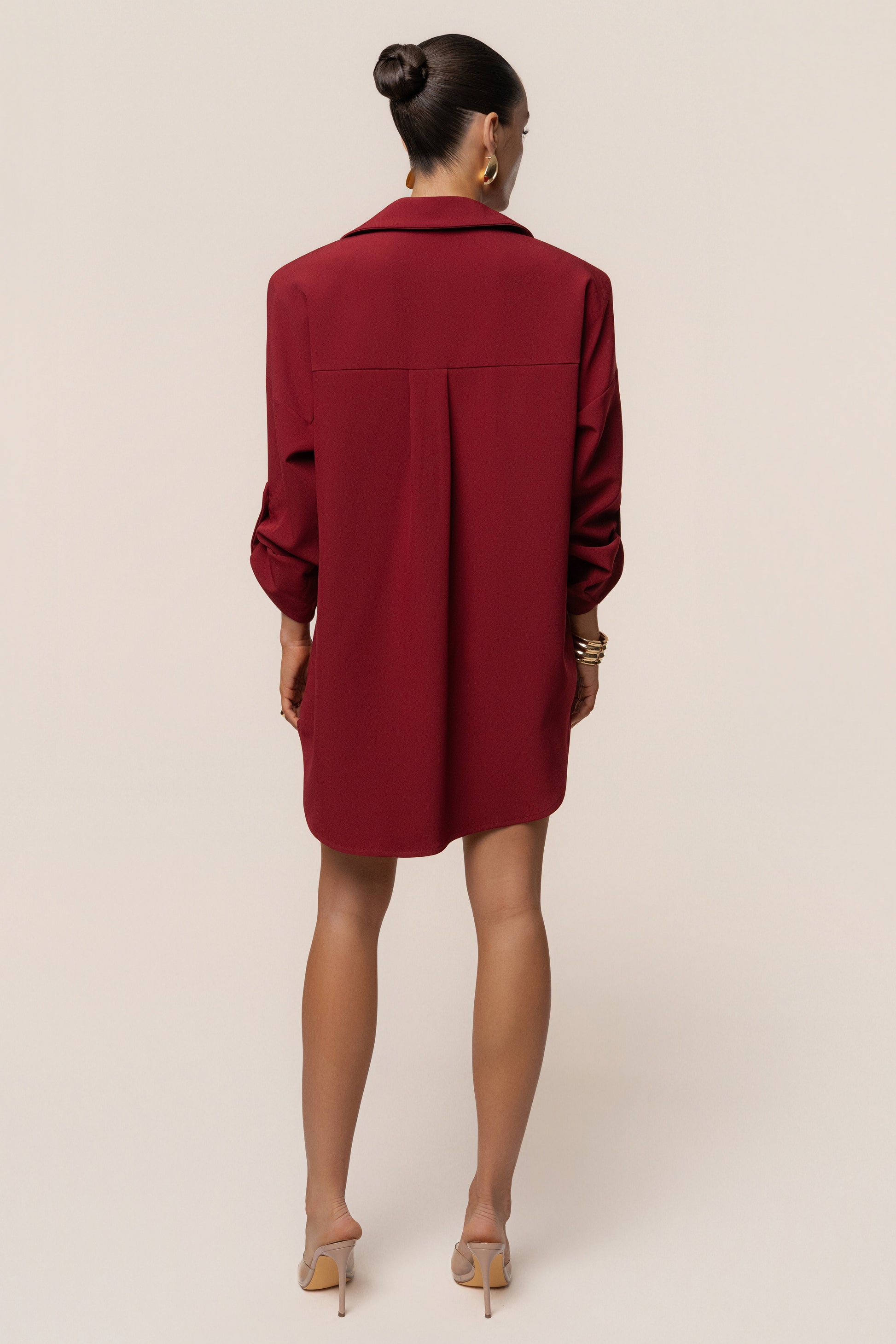 Burgundy Downtime Collared Shirt Dress JLUXLABEL