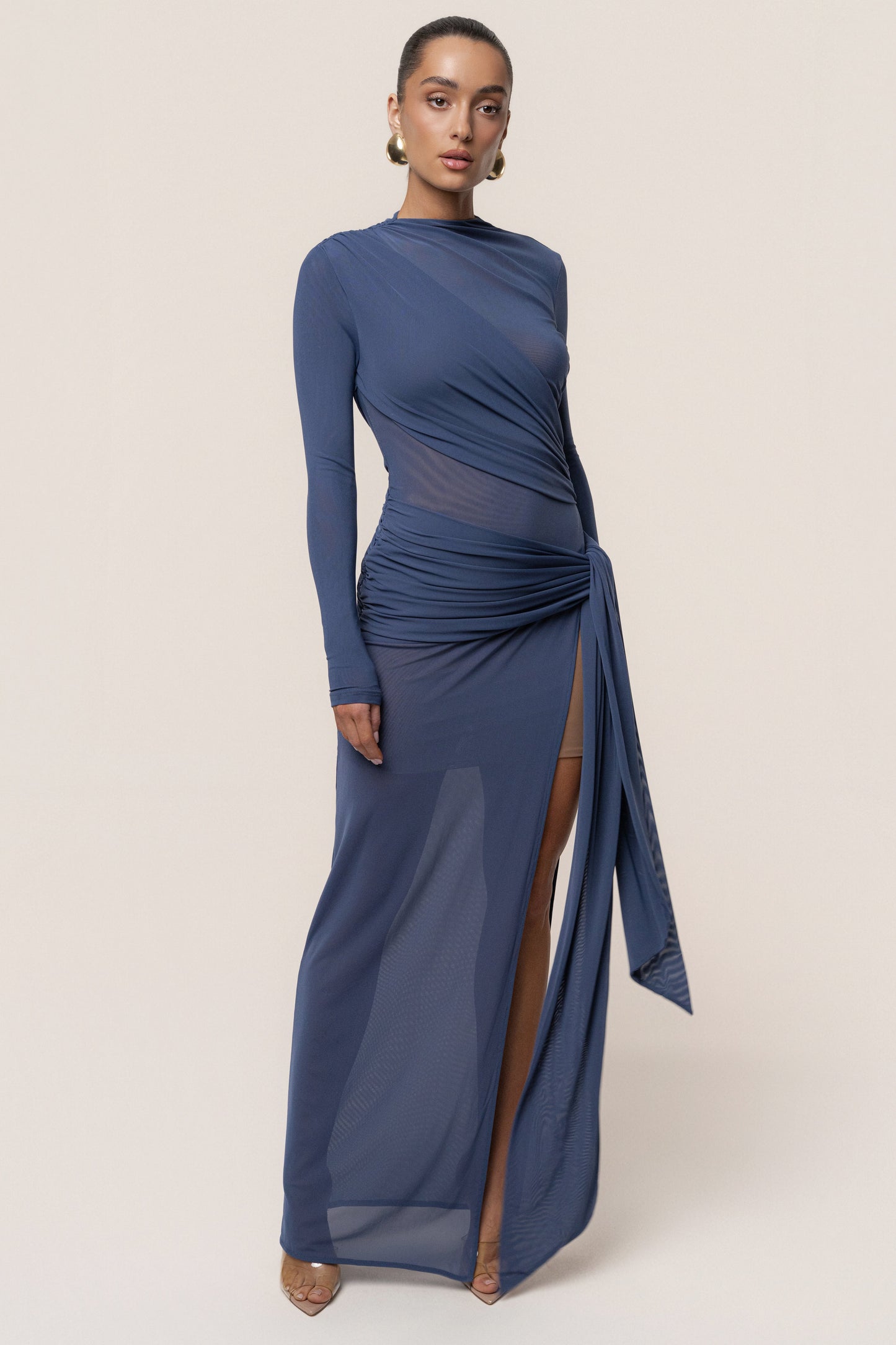 Navy Heatwave Mesh Maxi Dress JLUXLABEL