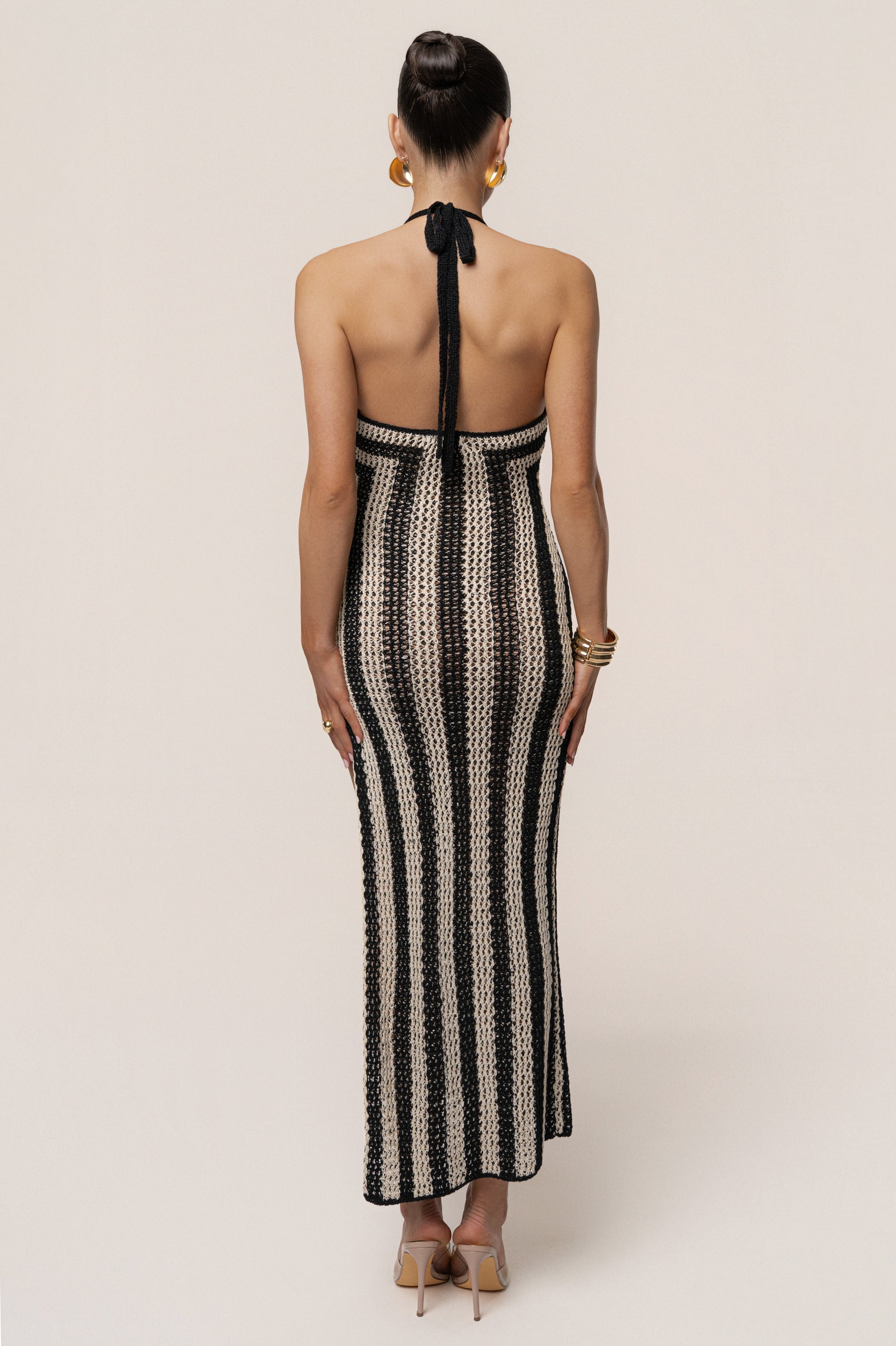 Black/Ivory Luz Halter Crochet Dress JLUXLABEL