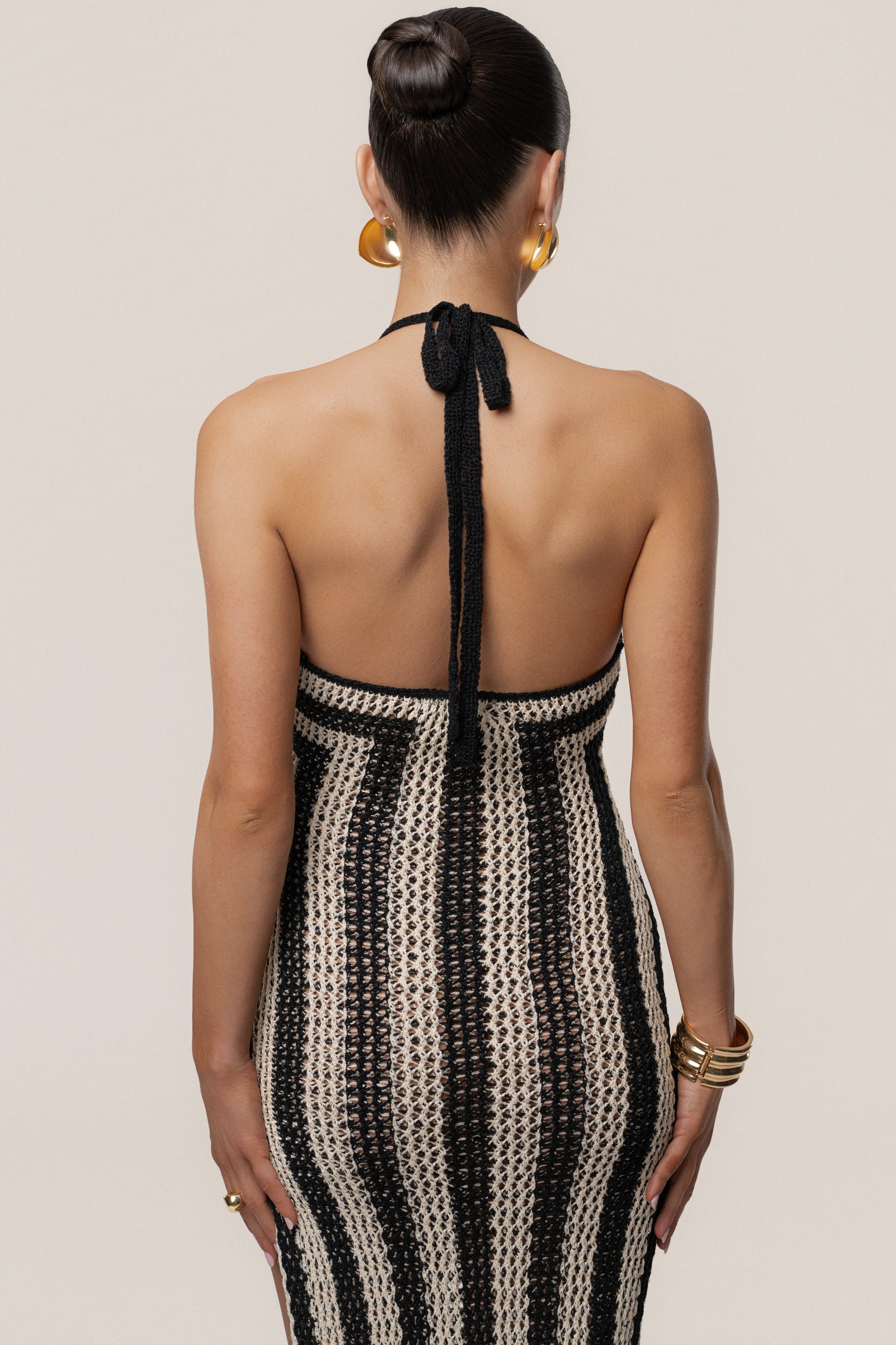 Black/Ivory Luz Halter Crochet Dress JLUXLABEL