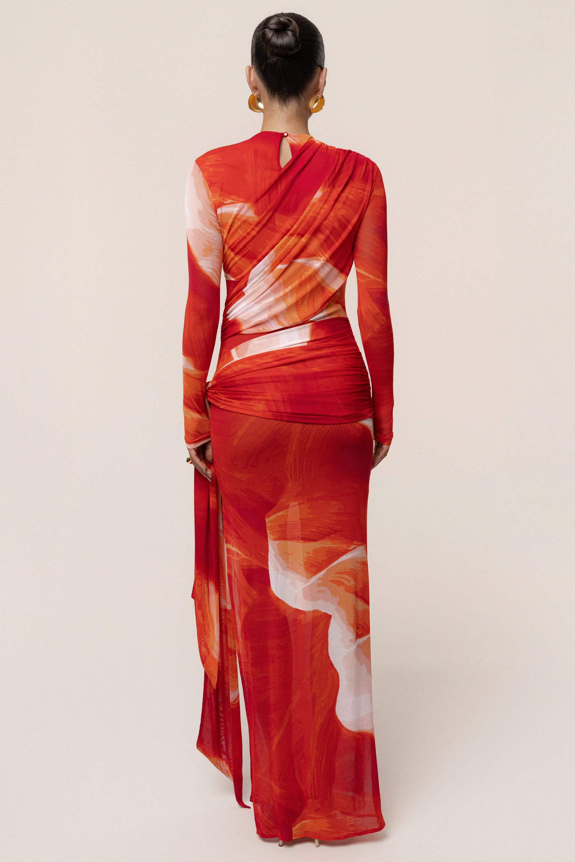 Sunset Red Heatwave Mesh Maxi Dress JLUXLABEL