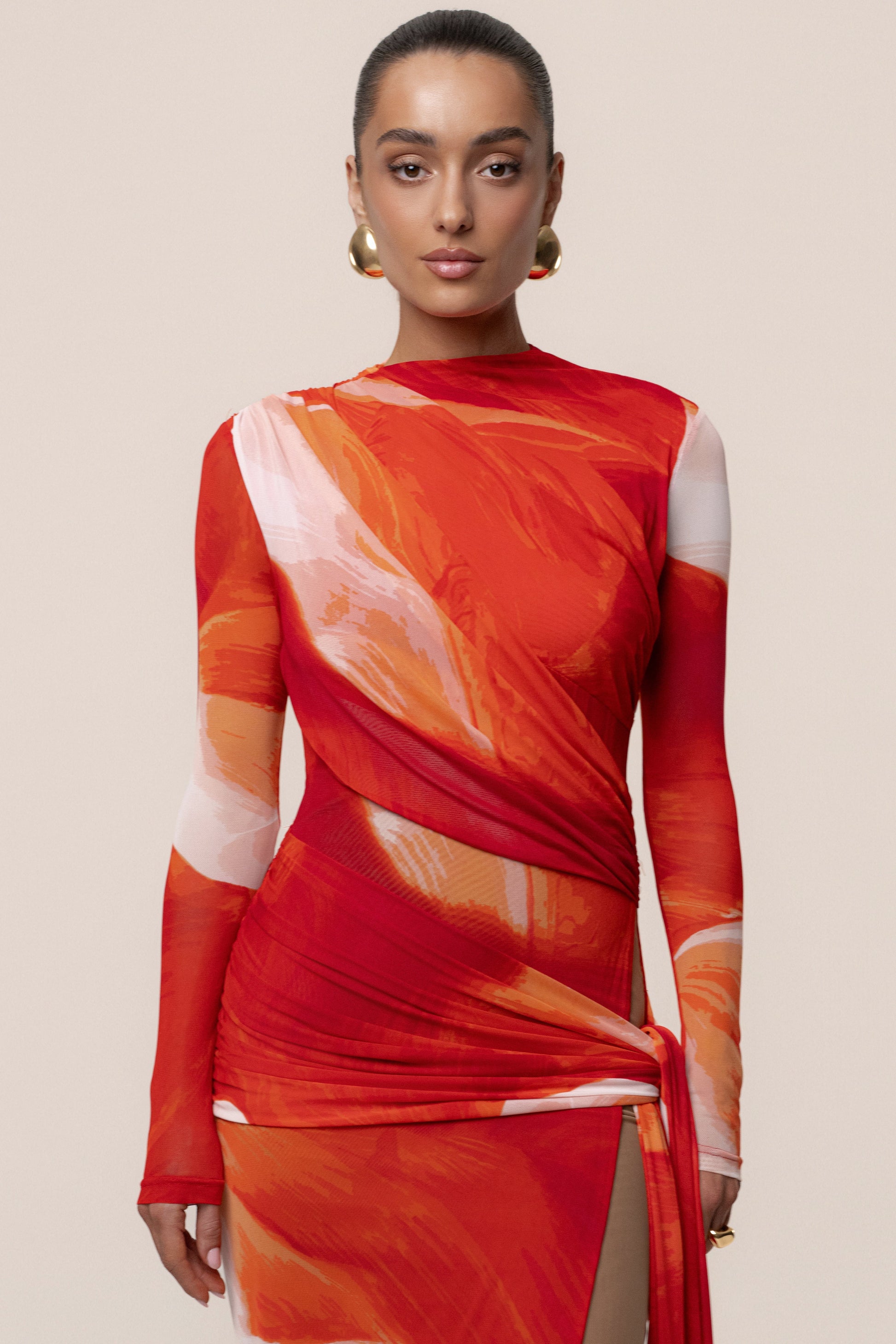 Sunset Red Heatwave Mesh Maxi Dress JLUXLABEL