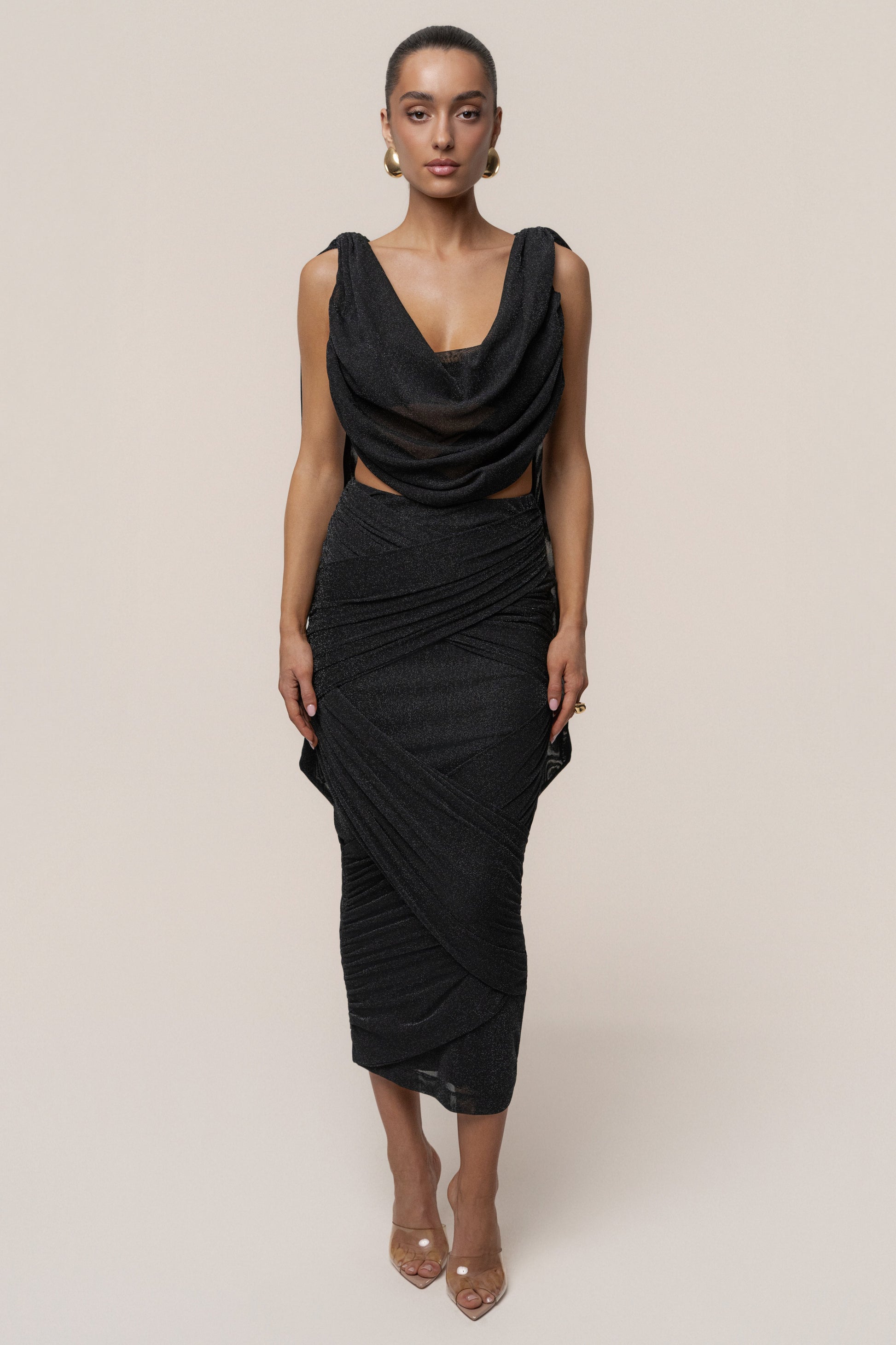Black Divine Drape Skirt Set JLUXLABEL