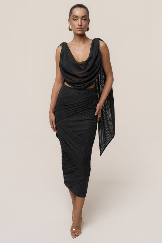 Black Divine Drape Skirt Set JLUXLABEL