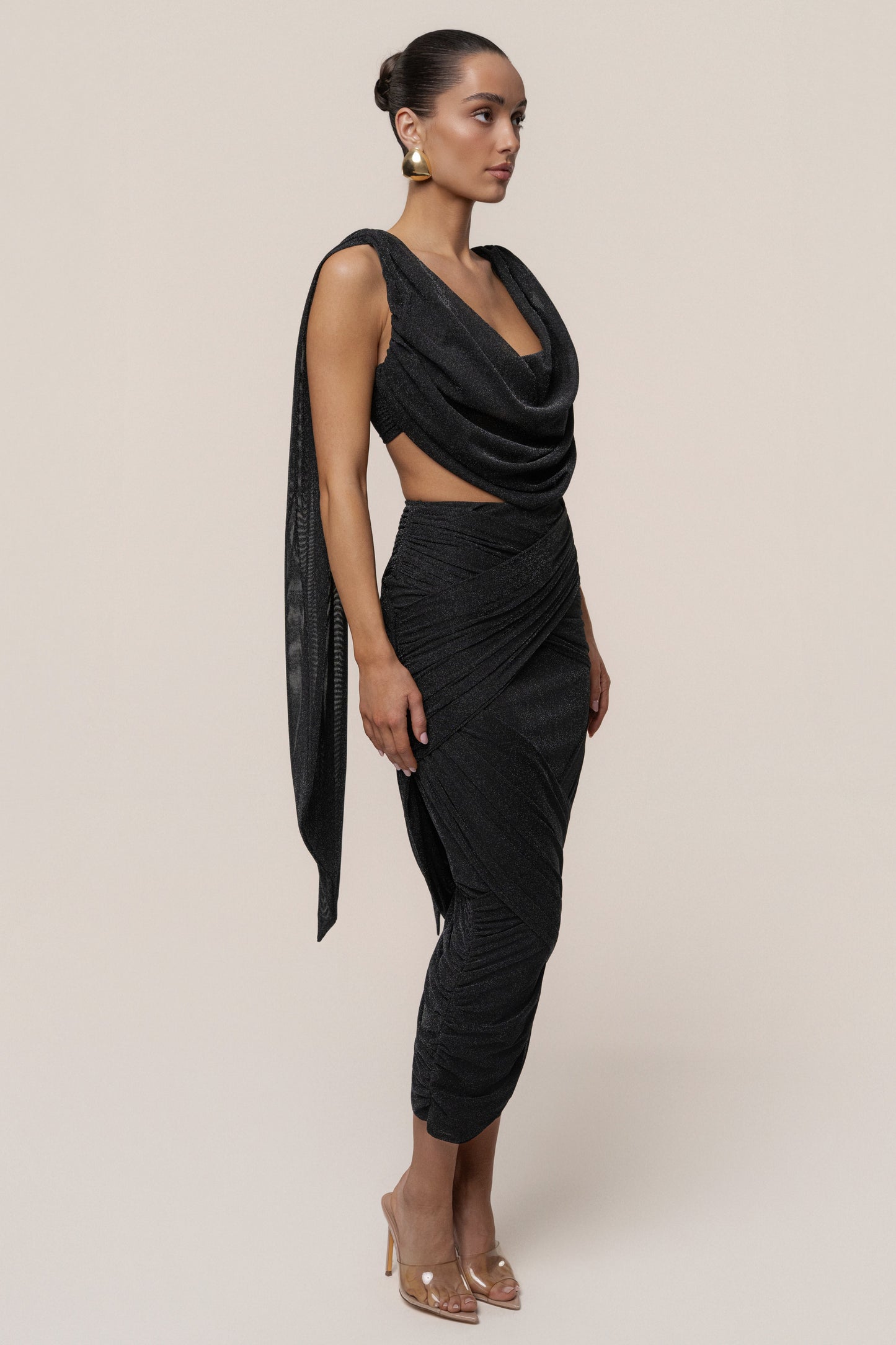 Black Divine Drape Skirt Set JLUXLABEL